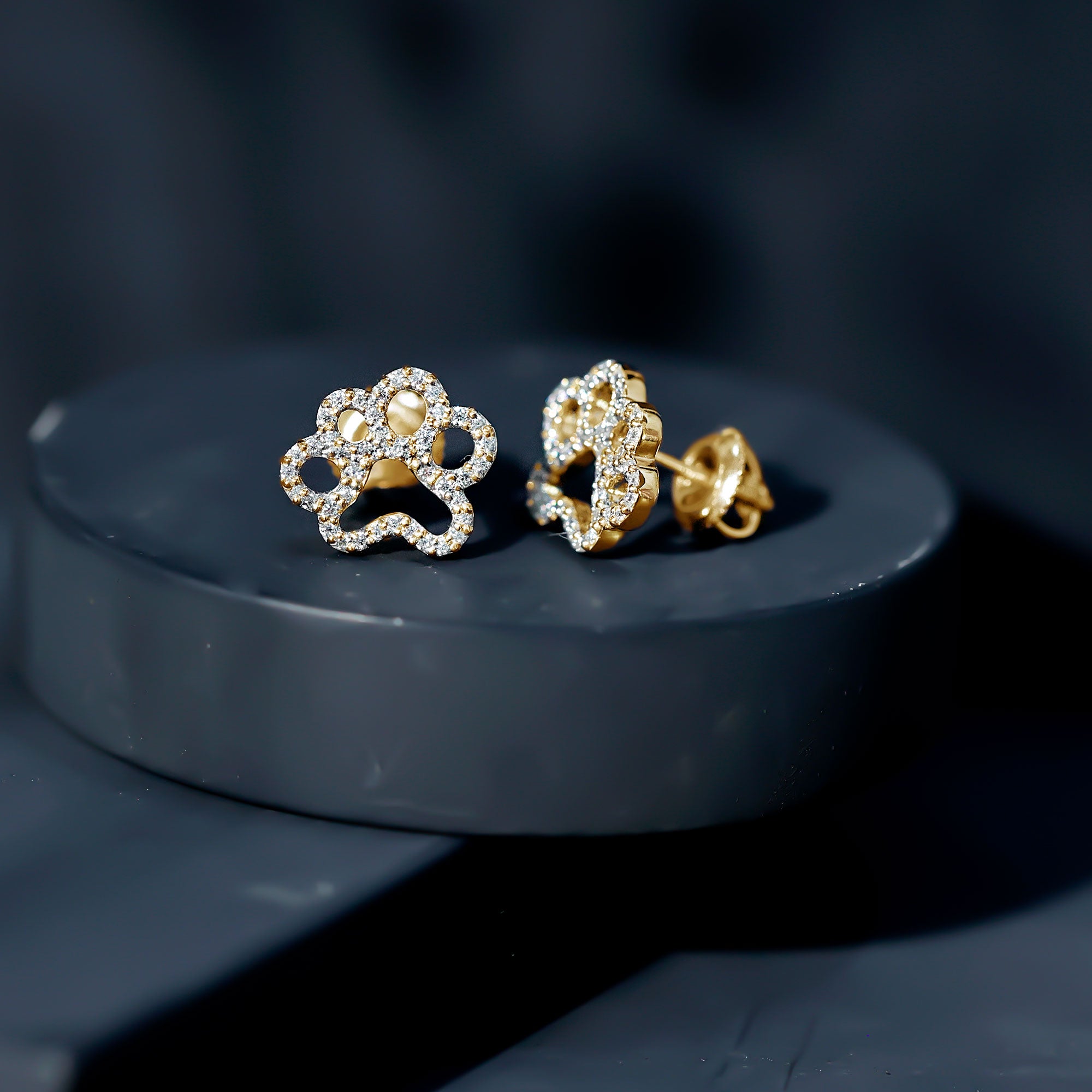 Moissanite Paw Print Earrings With Certificate D-VS1 - Rosec Jewels