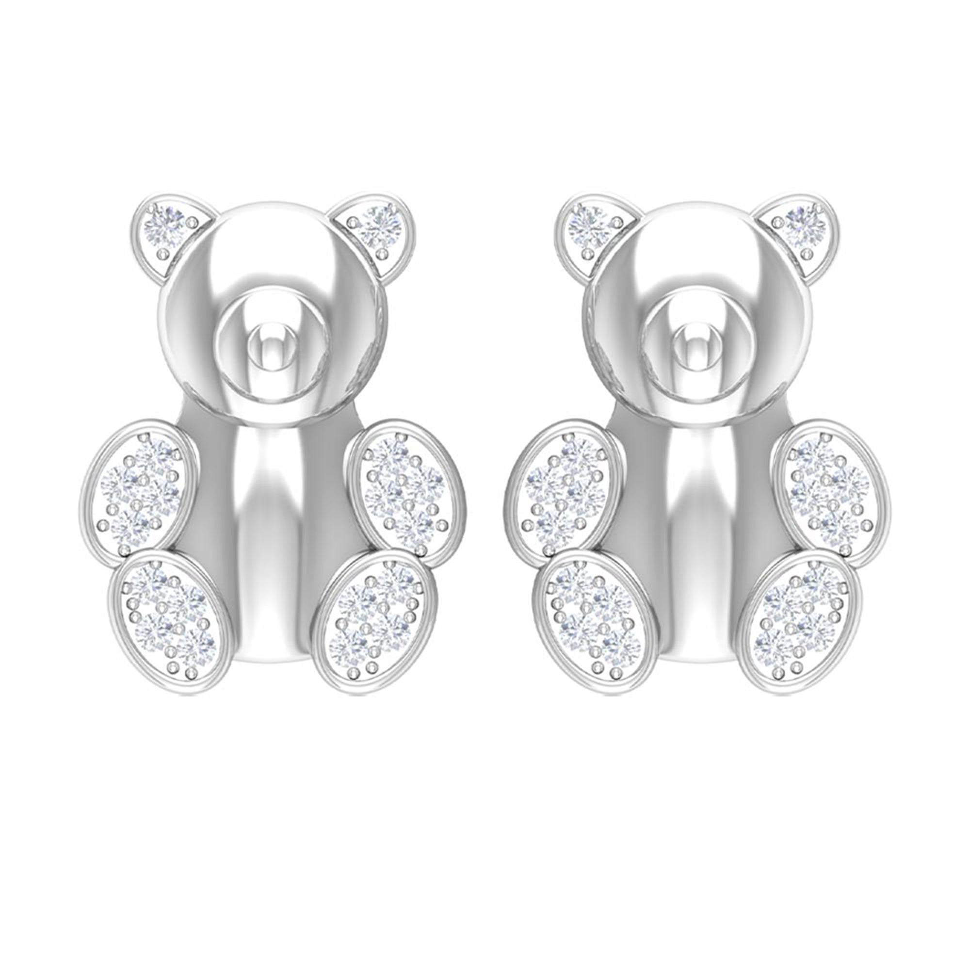 Teddy Bear Stud Earrings for Women with Diamonds Natural - ( HI-SI ) - Rosec Jewels
