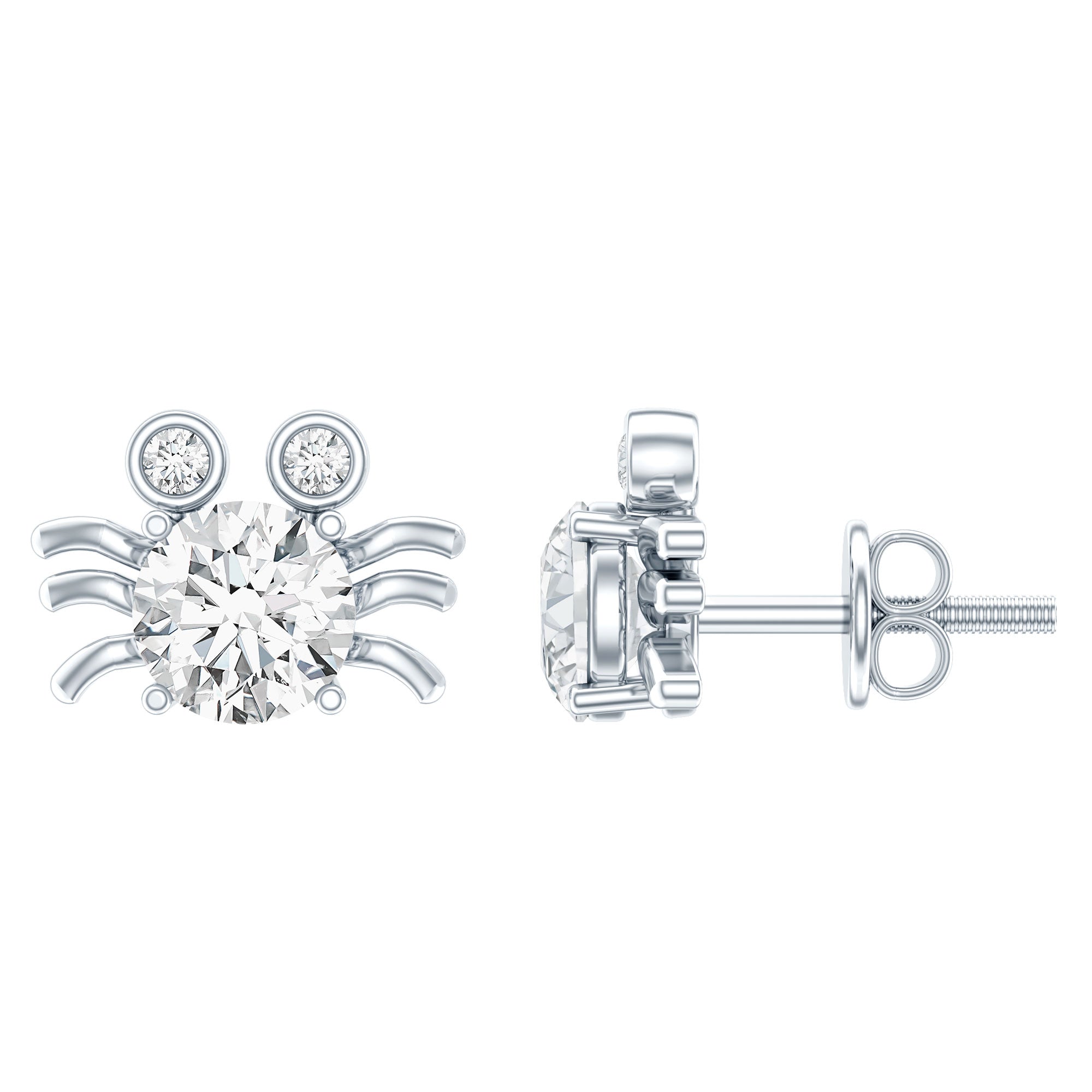 1 CT Moissanite Crab Stud Earrings with Certificate D-VS1 - Rosec Jewels
