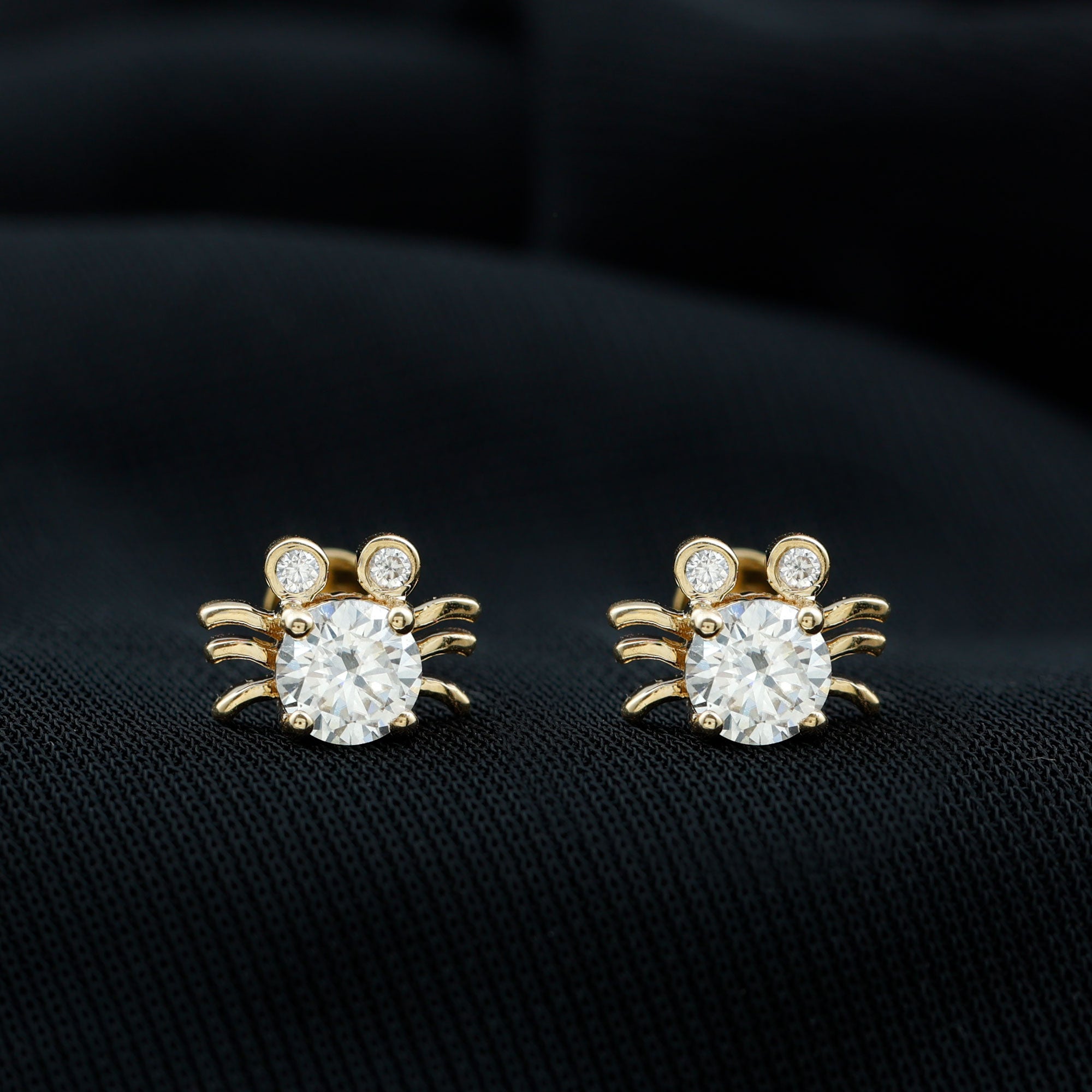 1 CT Moissanite Crab Stud Earrings with Certificate D-VS1 - Rosec Jewels