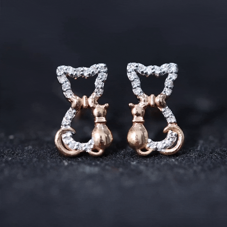 Certified Diamond Cat Stud Earrings Natural - ( HI-SI ) - Rosec Jewels