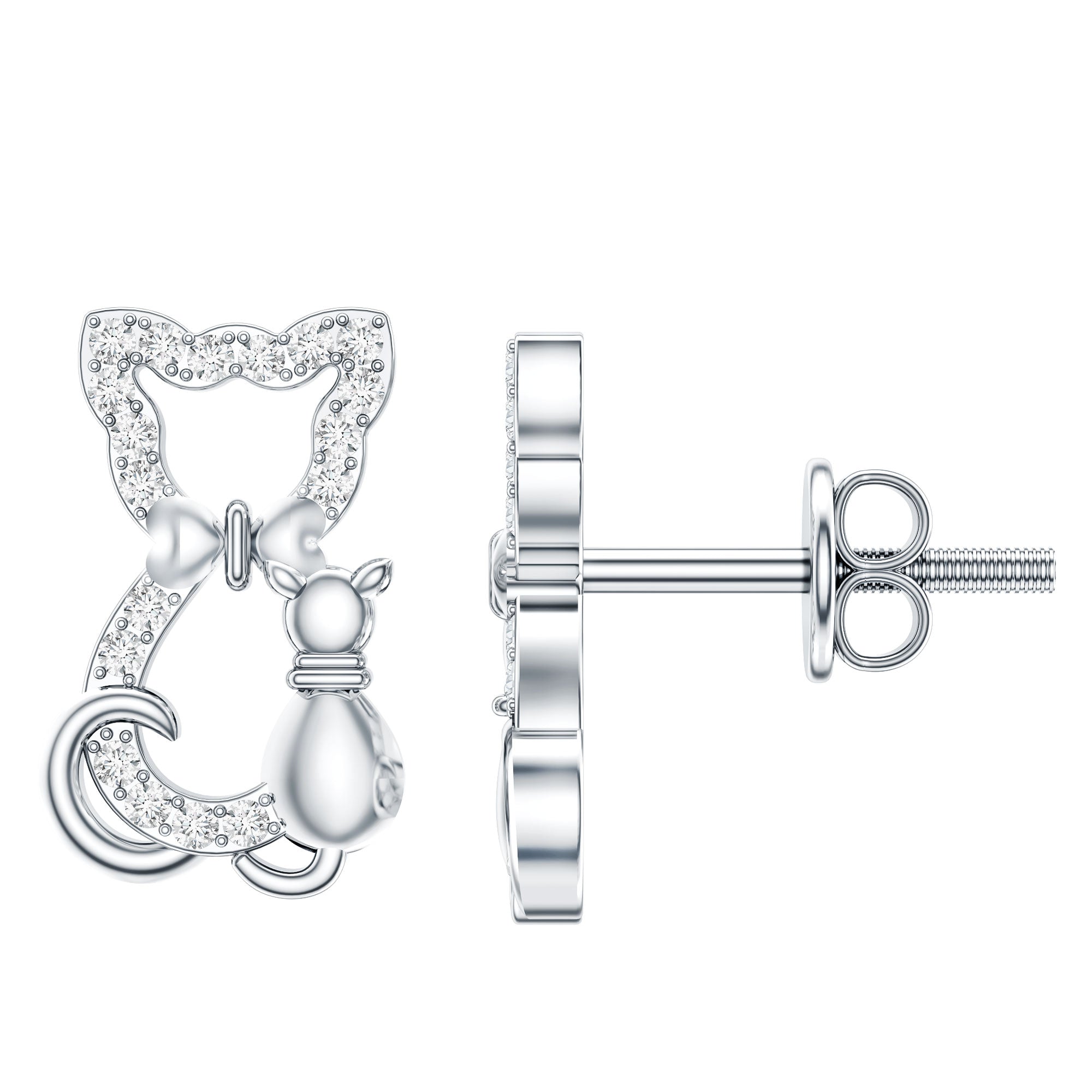 Certified Diamond Cat Stud Earrings Natural - ( HI-SI ) - Rosec Jewels