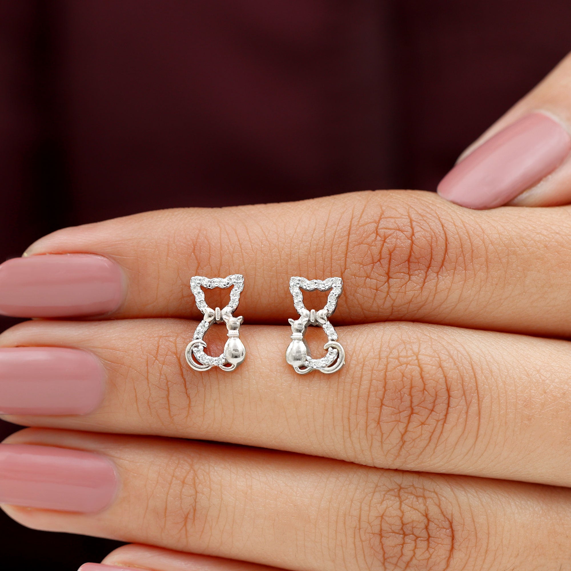 Rosec Jewels-Cat Stud Earrings with Diamond Accent