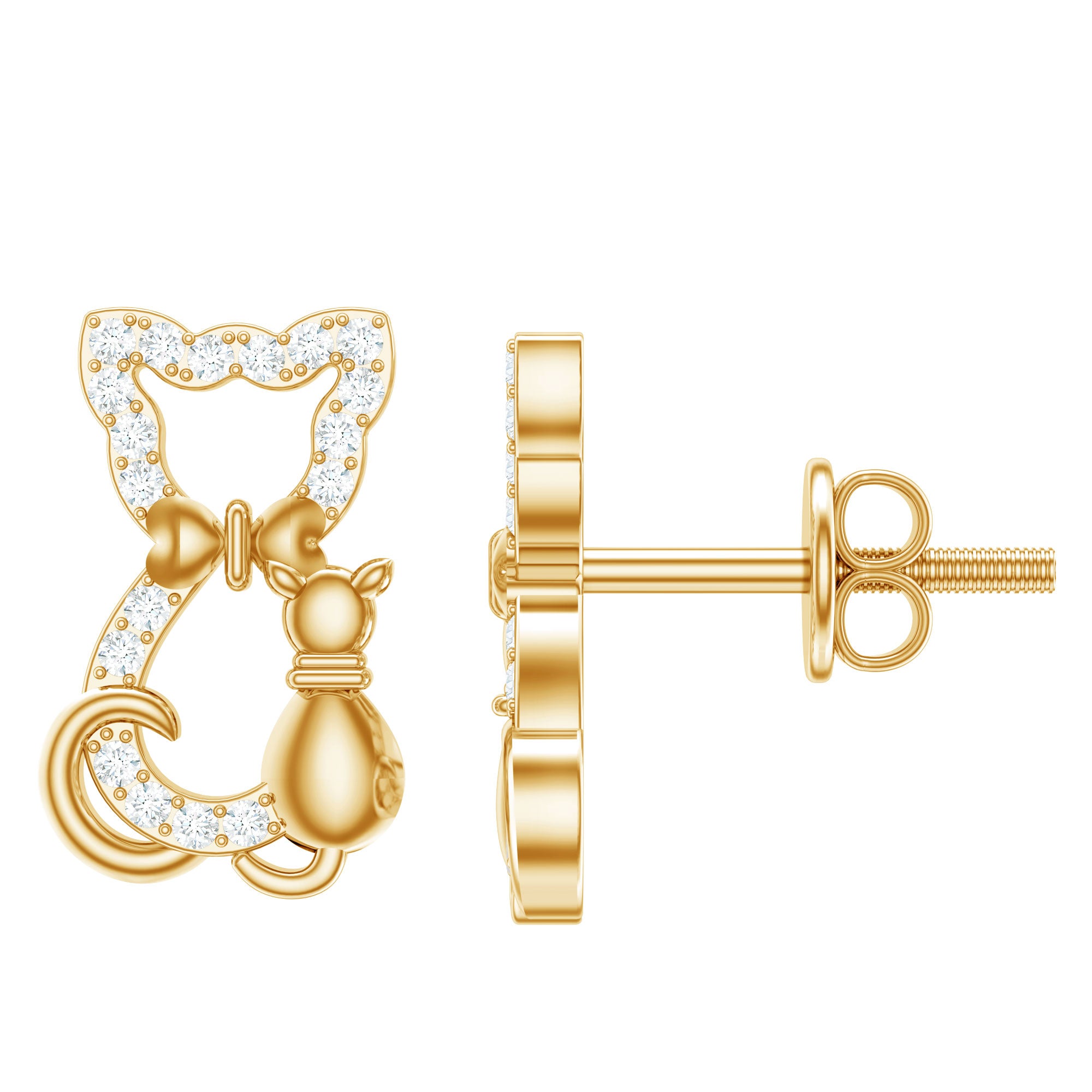 Certified Diamond Cat Stud Earrings Natural - ( HI-SI ) - Rosec Jewels