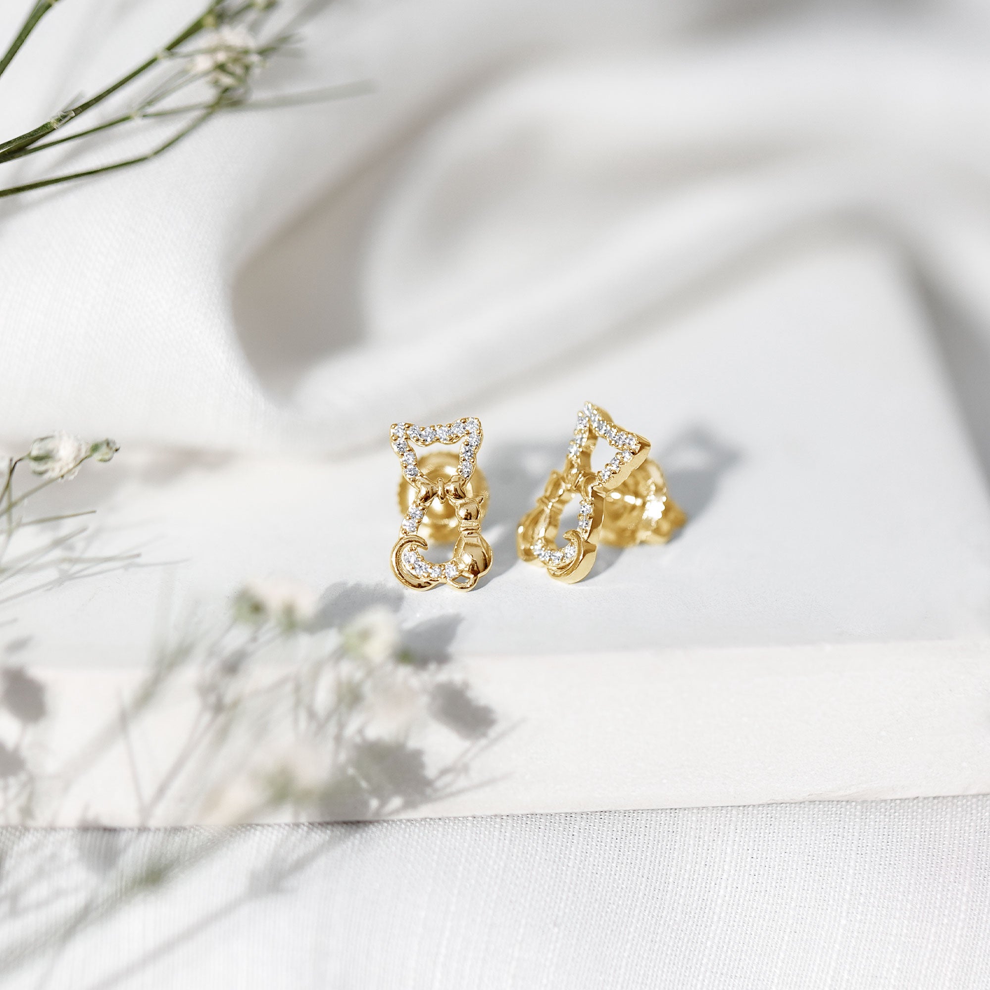 Certified Diamond Cat Stud Earrings Natural - ( HI-SI ) - Rosec Jewels