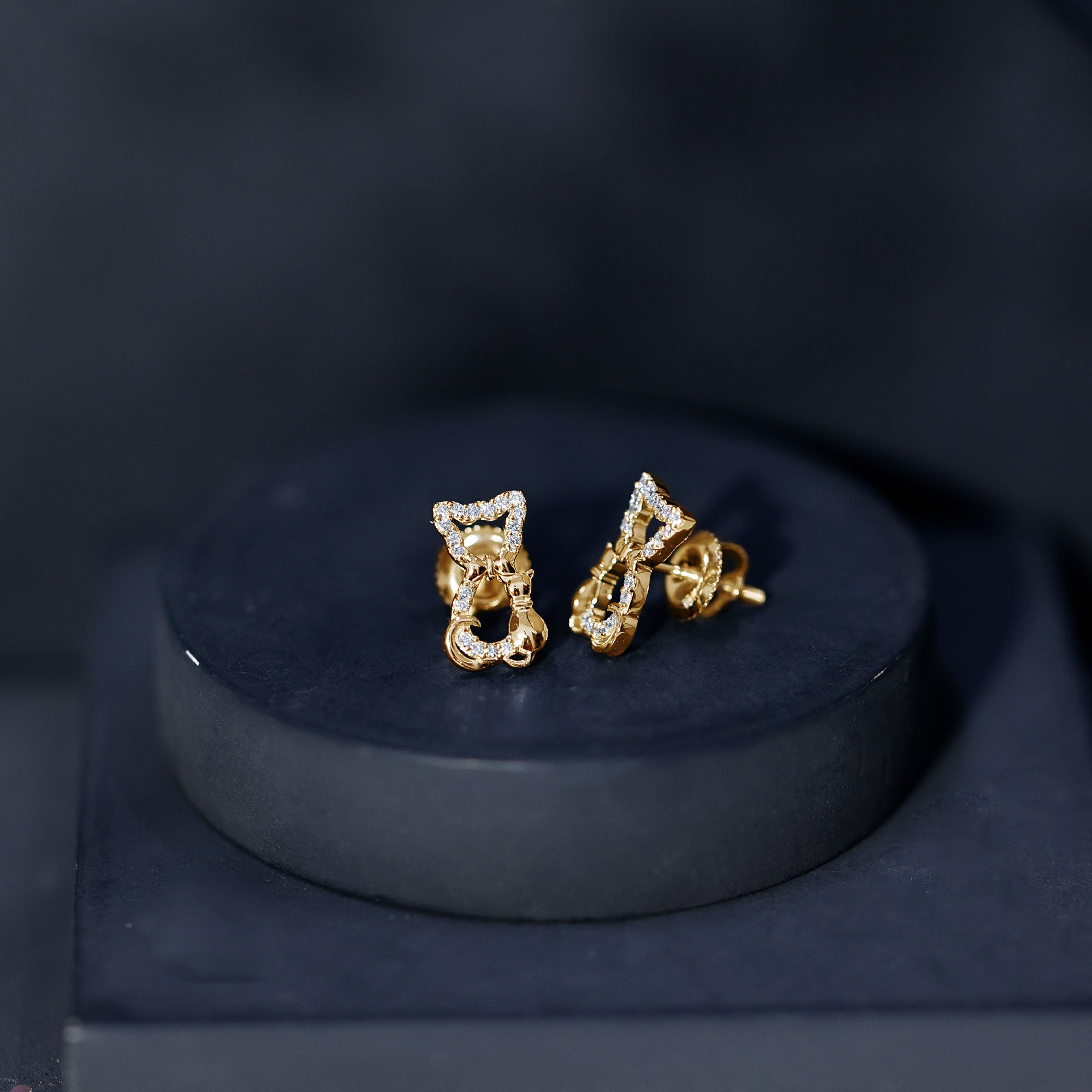 Certified Diamond Cat Stud Earrings Natural - ( HI-SI ) - Rosec Jewels