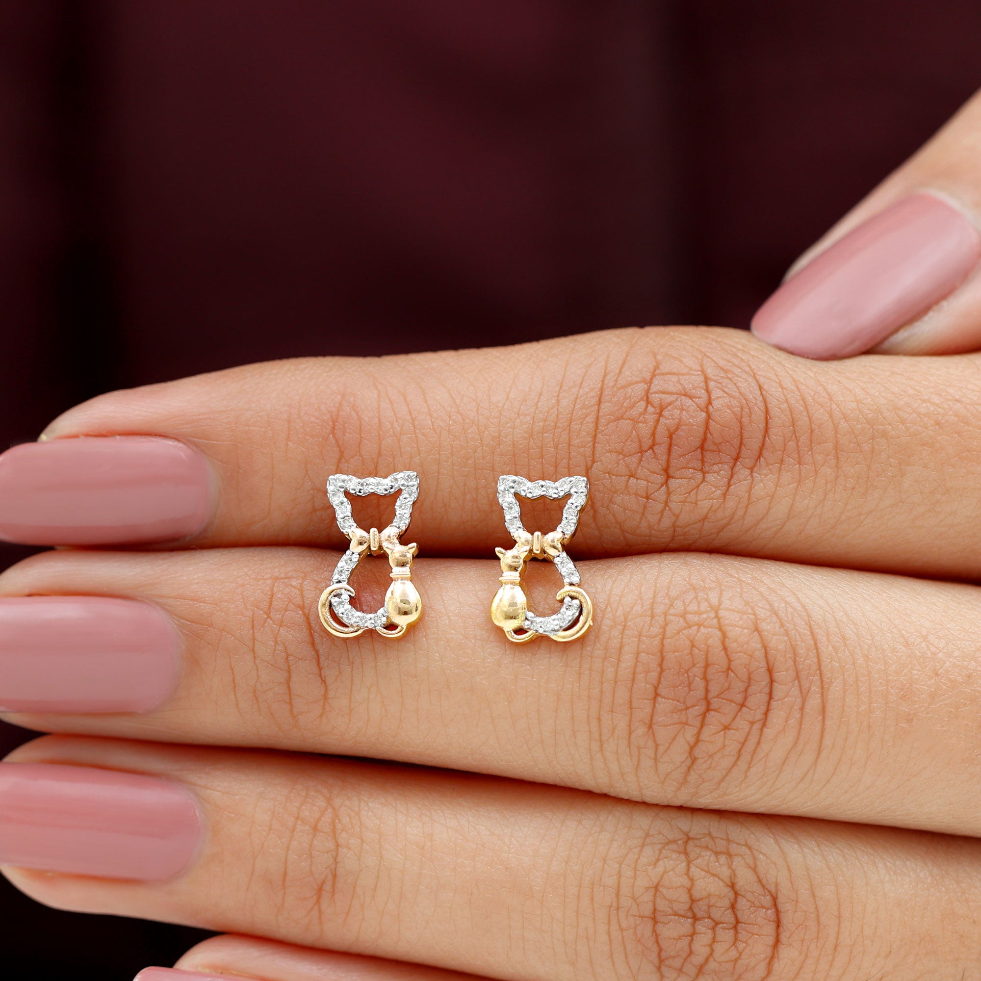 Rosec Jewels-Cat Stud Earrings with Diamond Accent