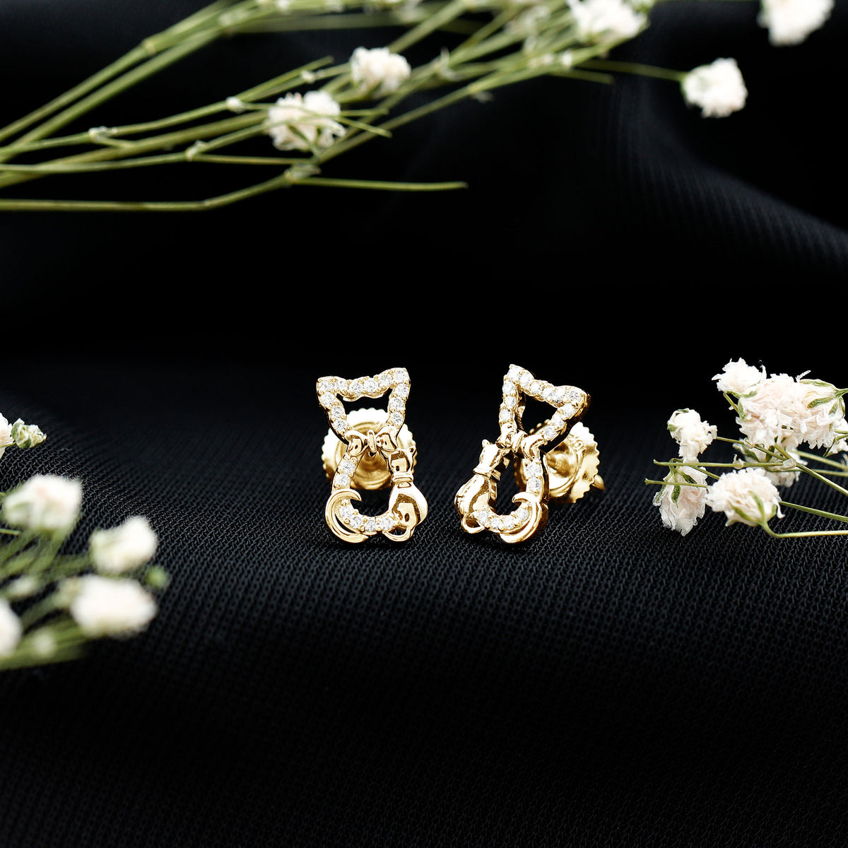 Certified Diamond Cat Stud Earrings Natural - ( HI-SI ) - Rosec Jewels