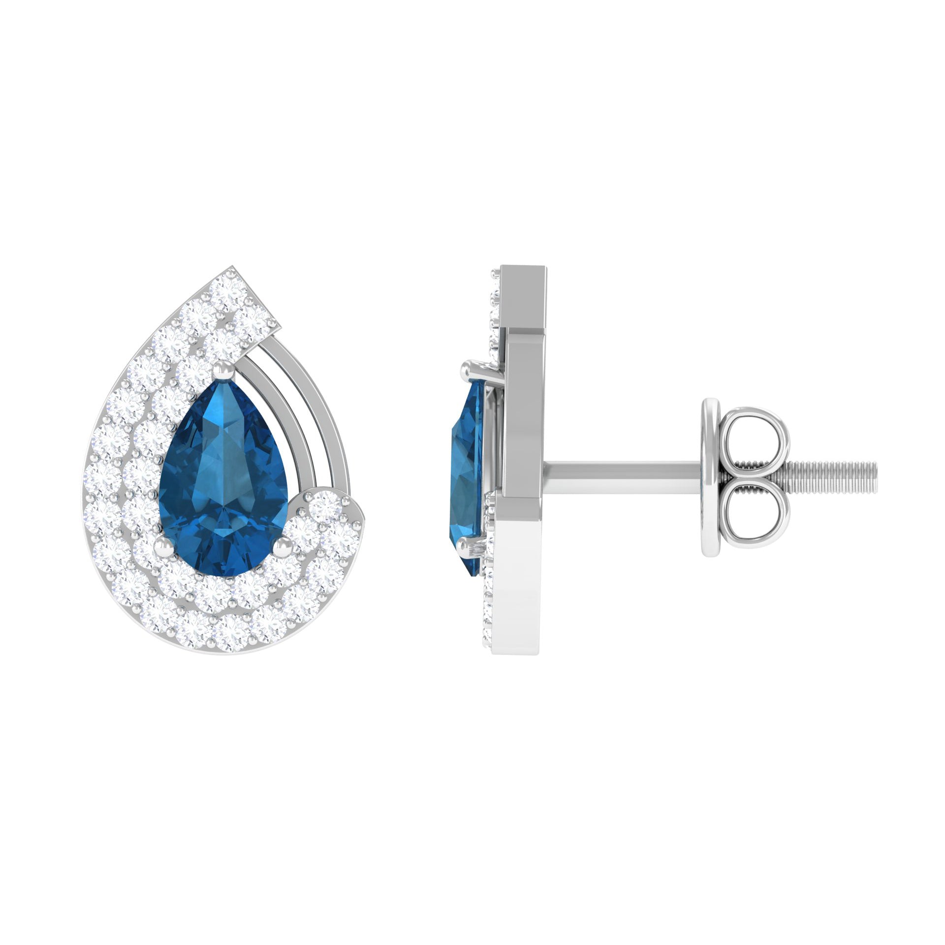 Designer London Blue Topaz and Diamond Teardrop Stud Earrings