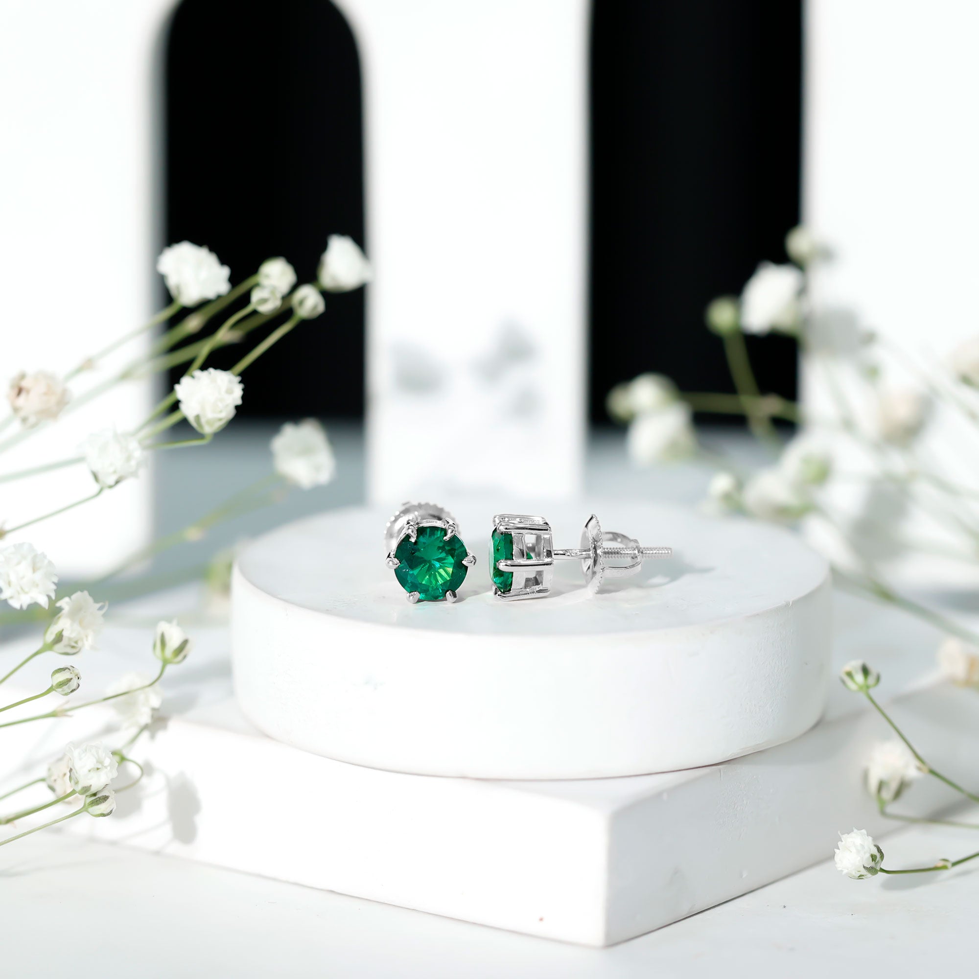 Certified Lab Created Emerald Solitaire Stud Earrings For Her AAAA - Rosec Jewels