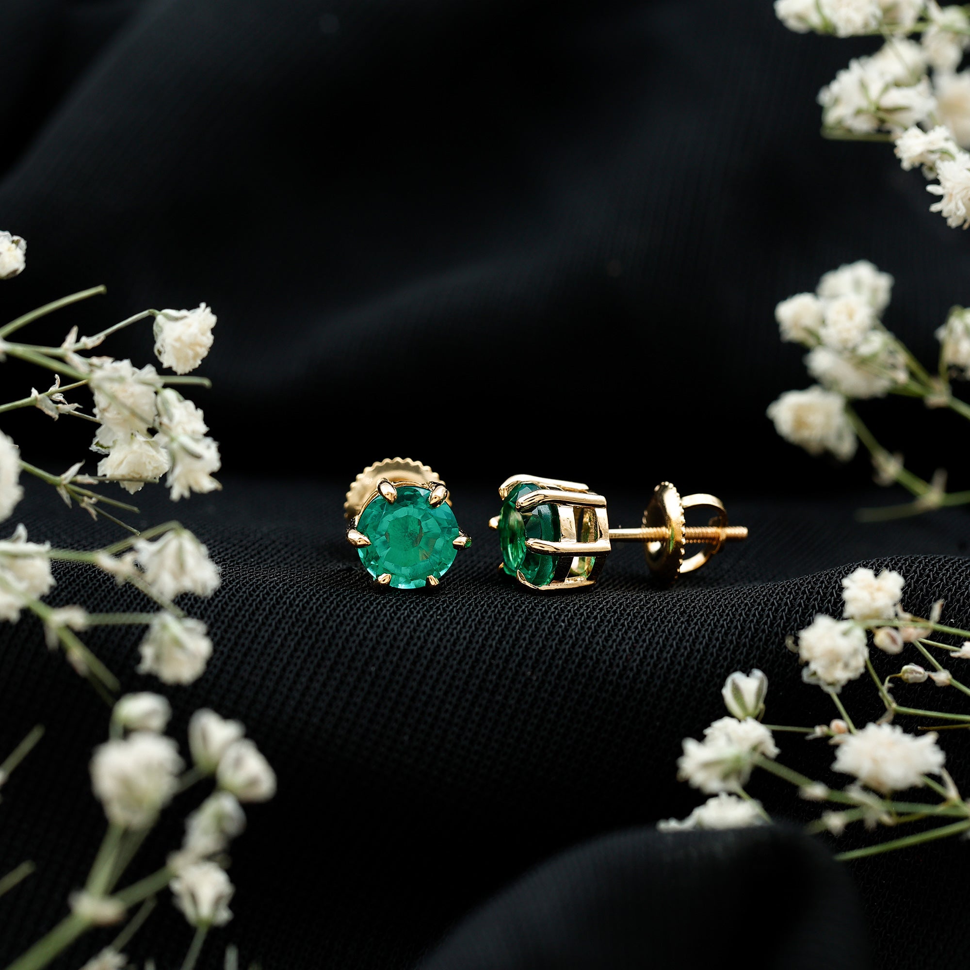 Certified Lab Created Emerald Solitaire Stud Earrings For Her AAAA - Rosec Jewels