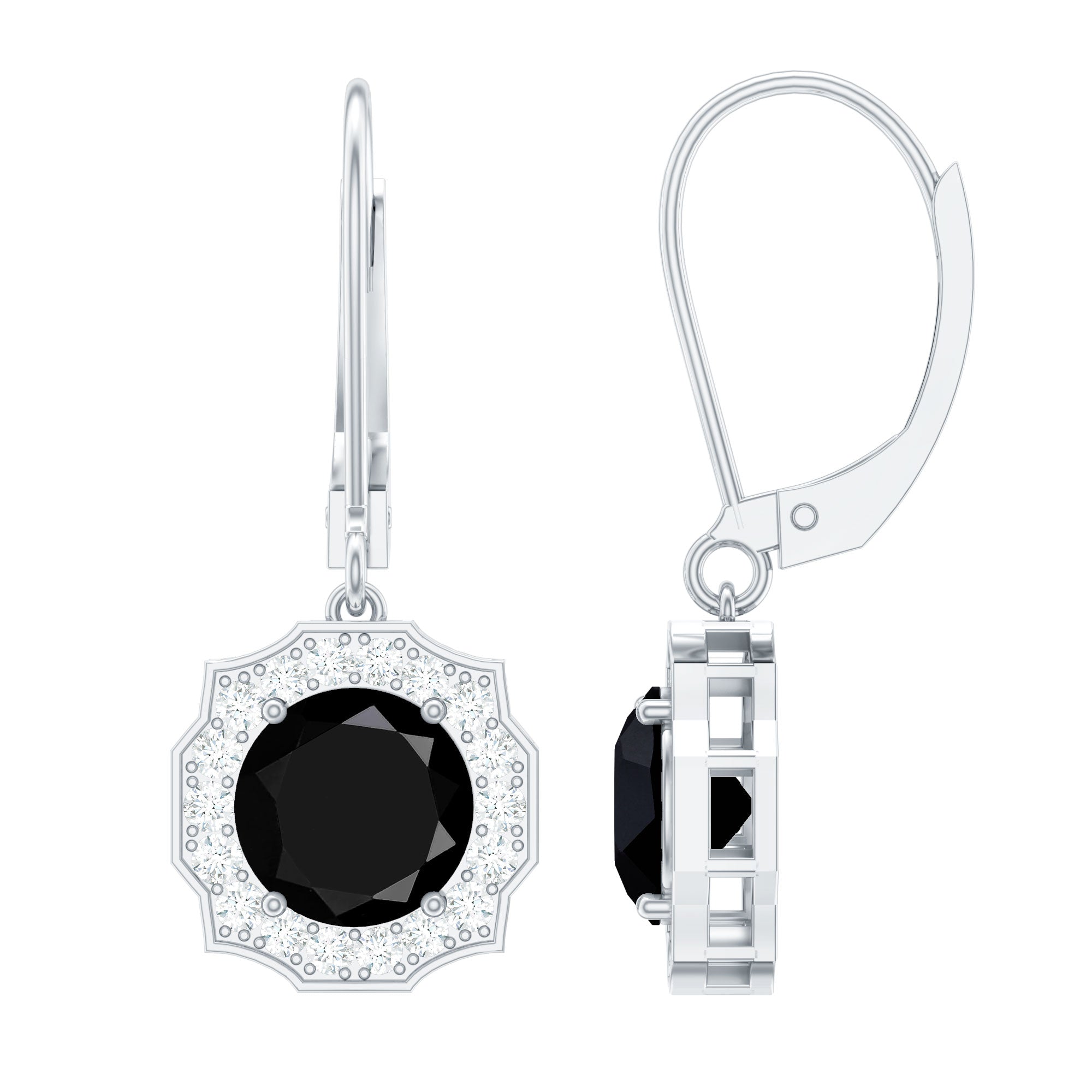 Lab Grown Black Diamond Drop Earrings with Diamond Halo