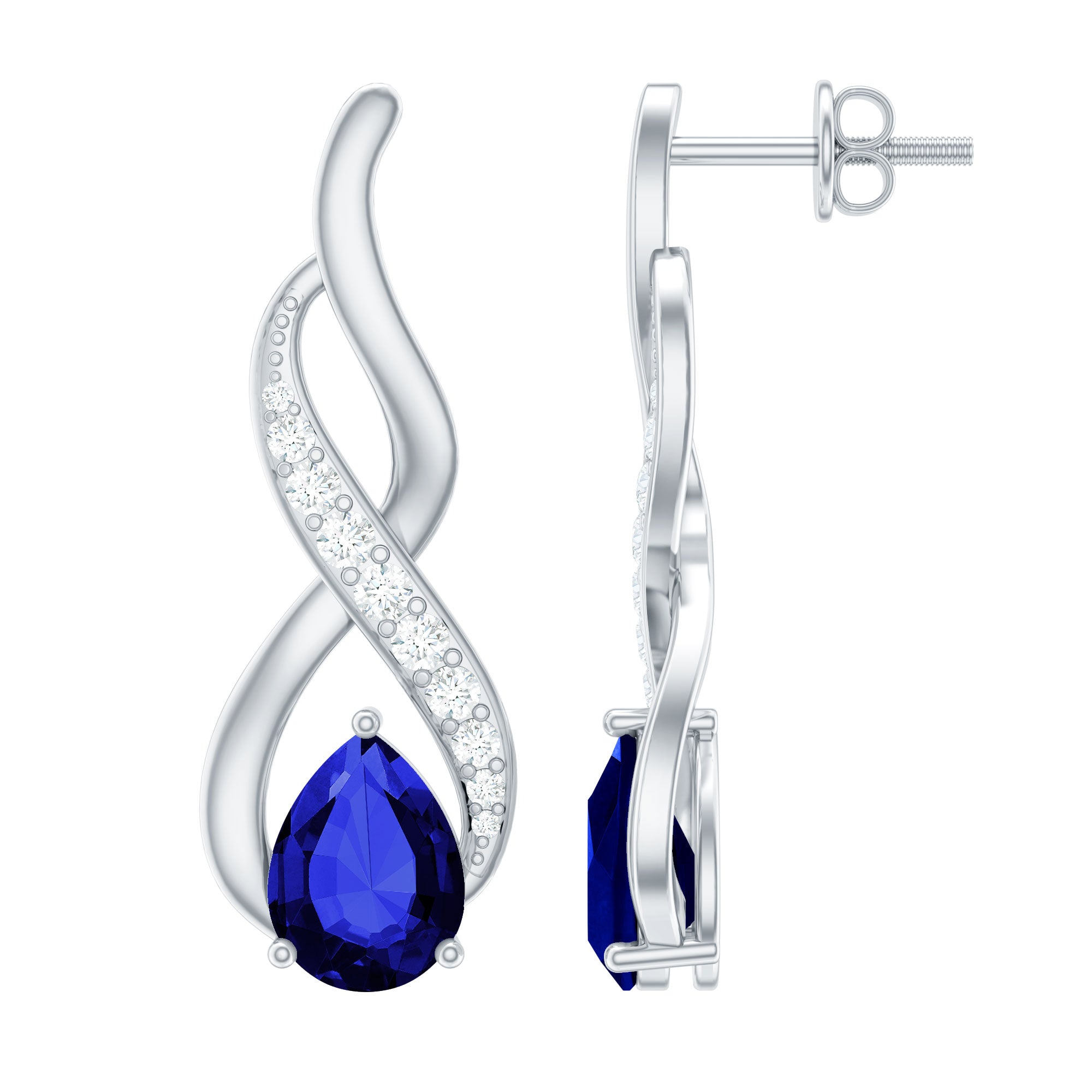 Lab Grown Blue Sapphire Infinity Drop Earrings with Diamond AAAA - Rosec Jewels