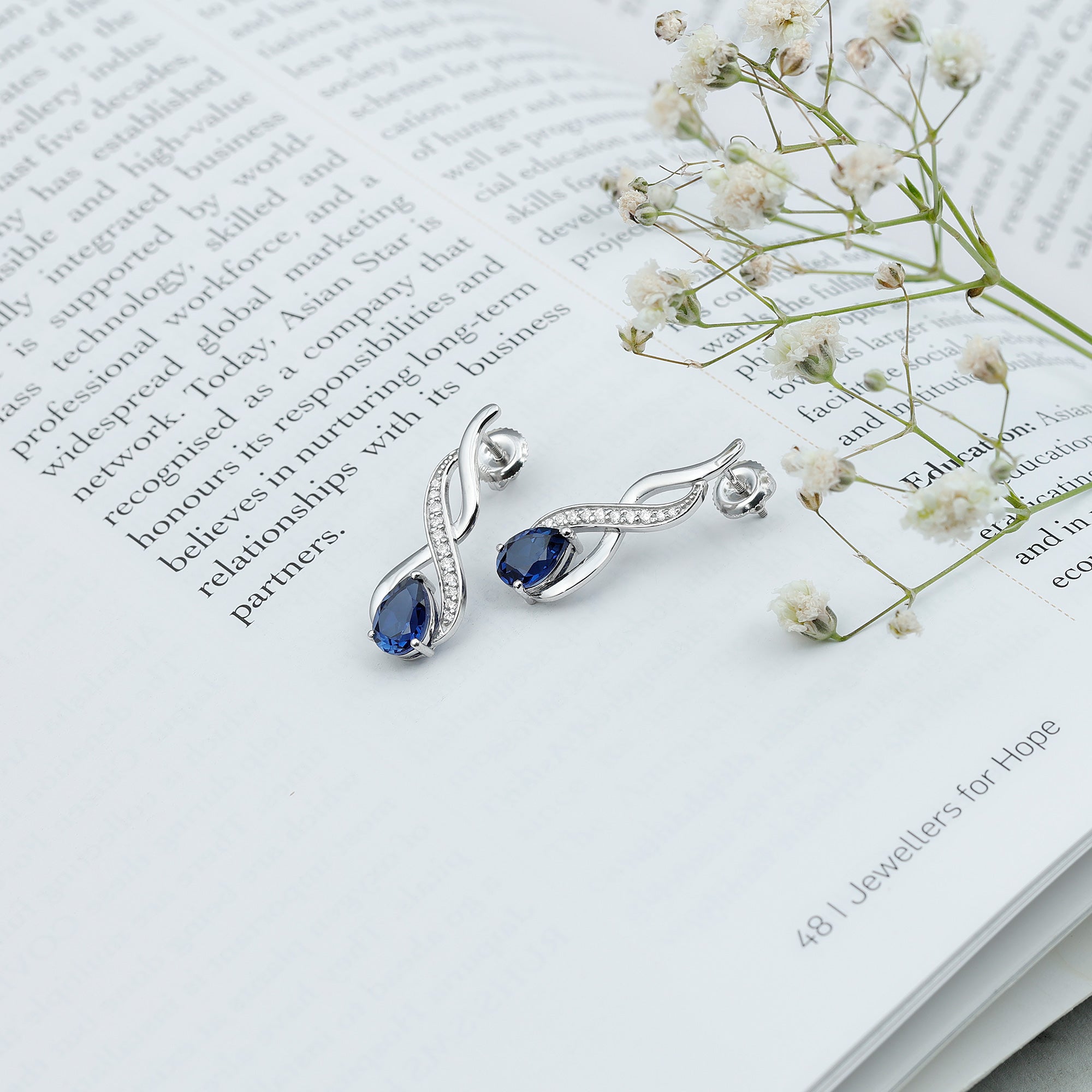 Lab Grown Blue Sapphire Infinity Drop Earrings with Diamond AAAA - Rosec Jewels