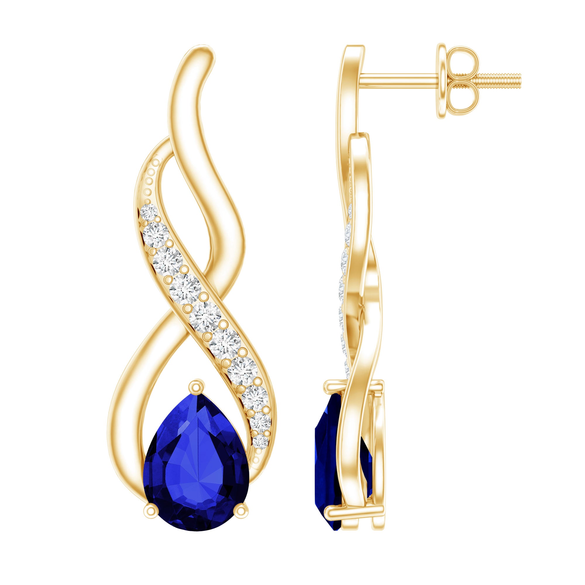 Lab Grown Blue Sapphire Infinity Drop Earrings with Diamond AAAA - Rosec Jewels