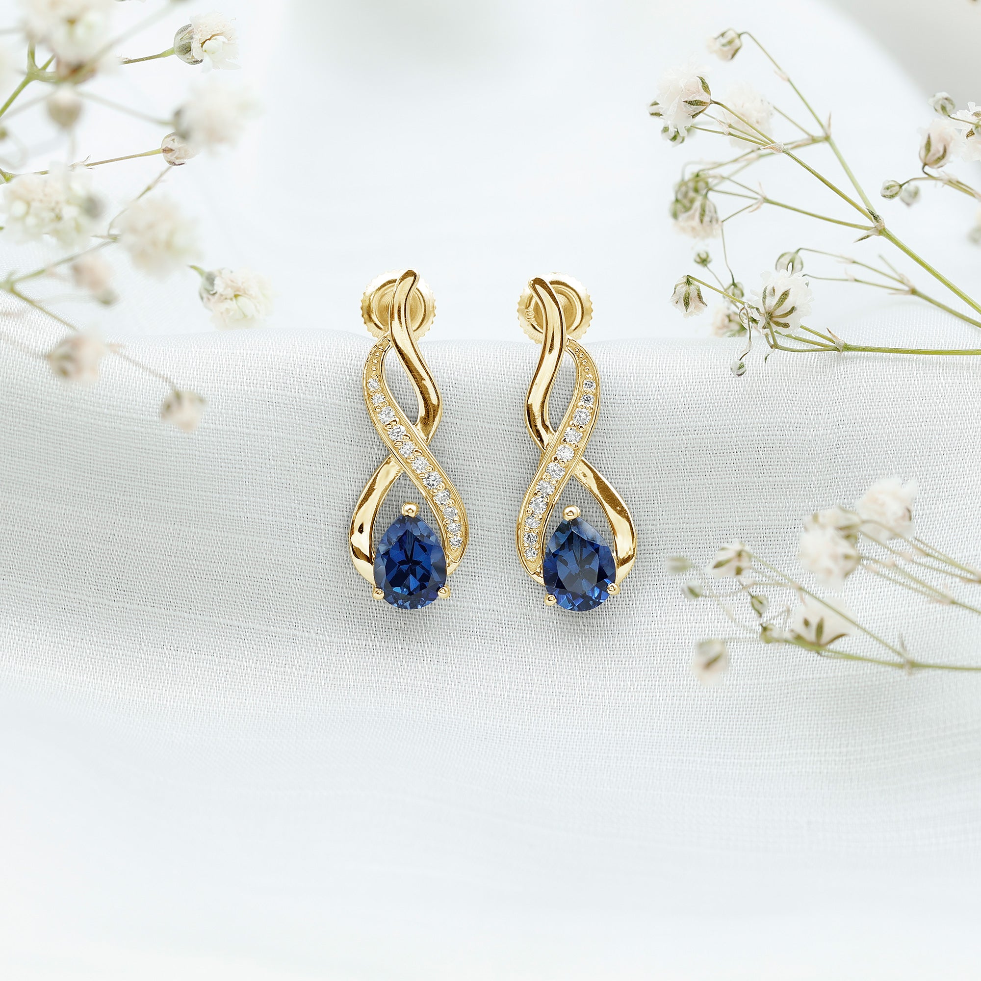 Lab Grown Blue Sapphire Infinity Drop Earrings with Diamond AAAA - Rosec Jewels