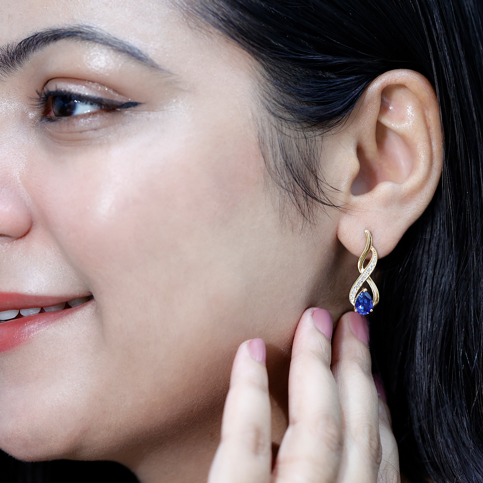Lab Grown Blue Sapphire Infinity Drop Earrings with Diamond AAAA - Rosec Jewels