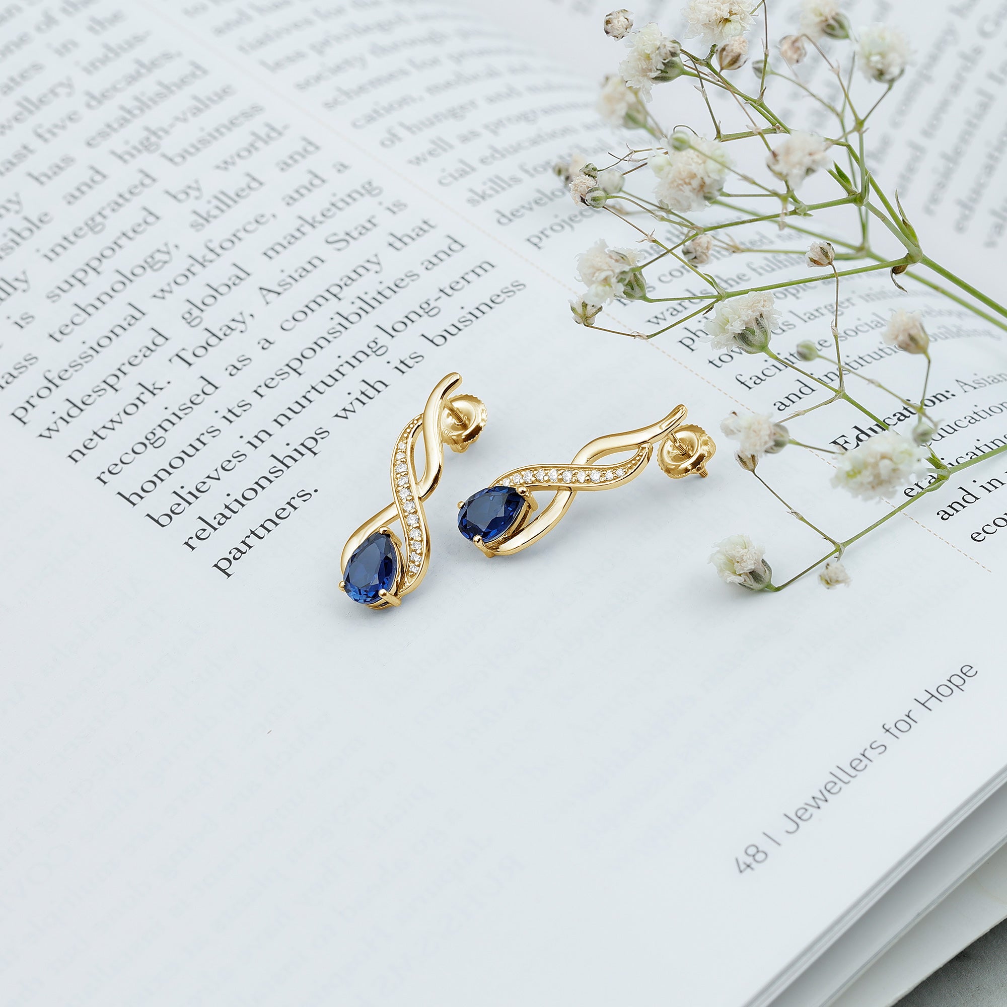 Lab Grown Blue Sapphire Infinity Drop Earrings with Diamond AAAA - Rosec Jewels