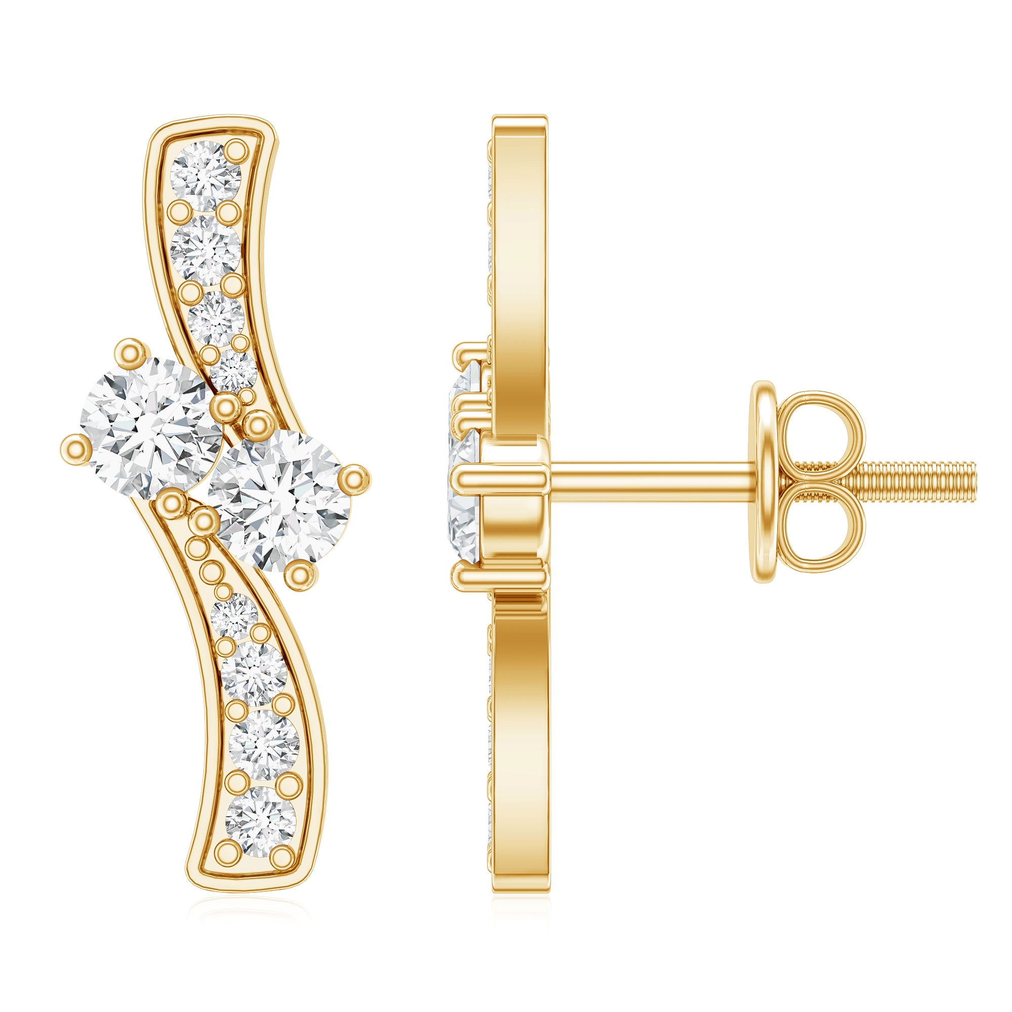 Lab Grown Diamond Two Stone Stud Earrings With Screw Back Lab - ( EF-VS ) - Rosec Jewels