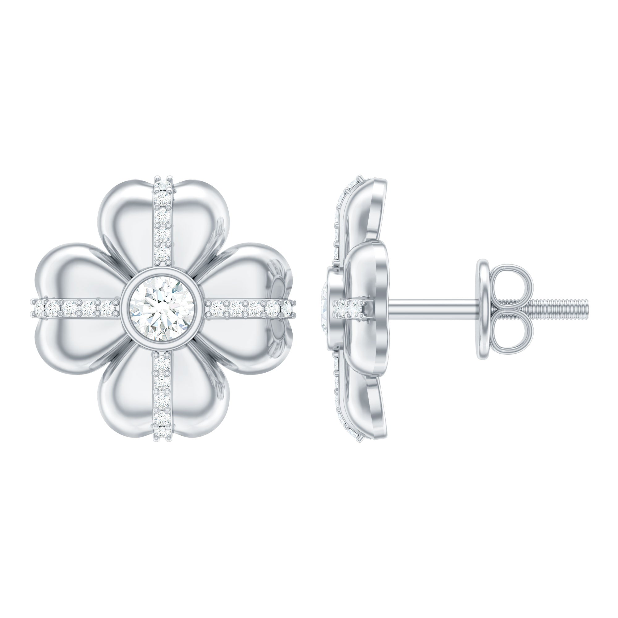 Lab Grown Diamond Flower Stud Earrings With Screw Back