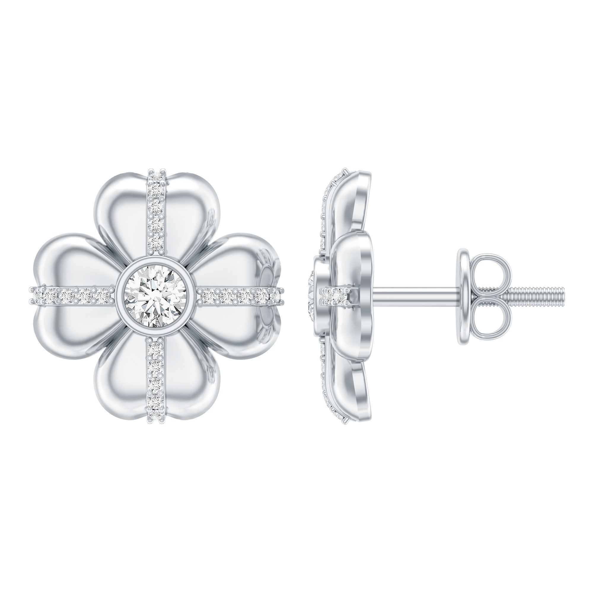 Lab Grown Diamond Flower Stud Earrings With Screw Back