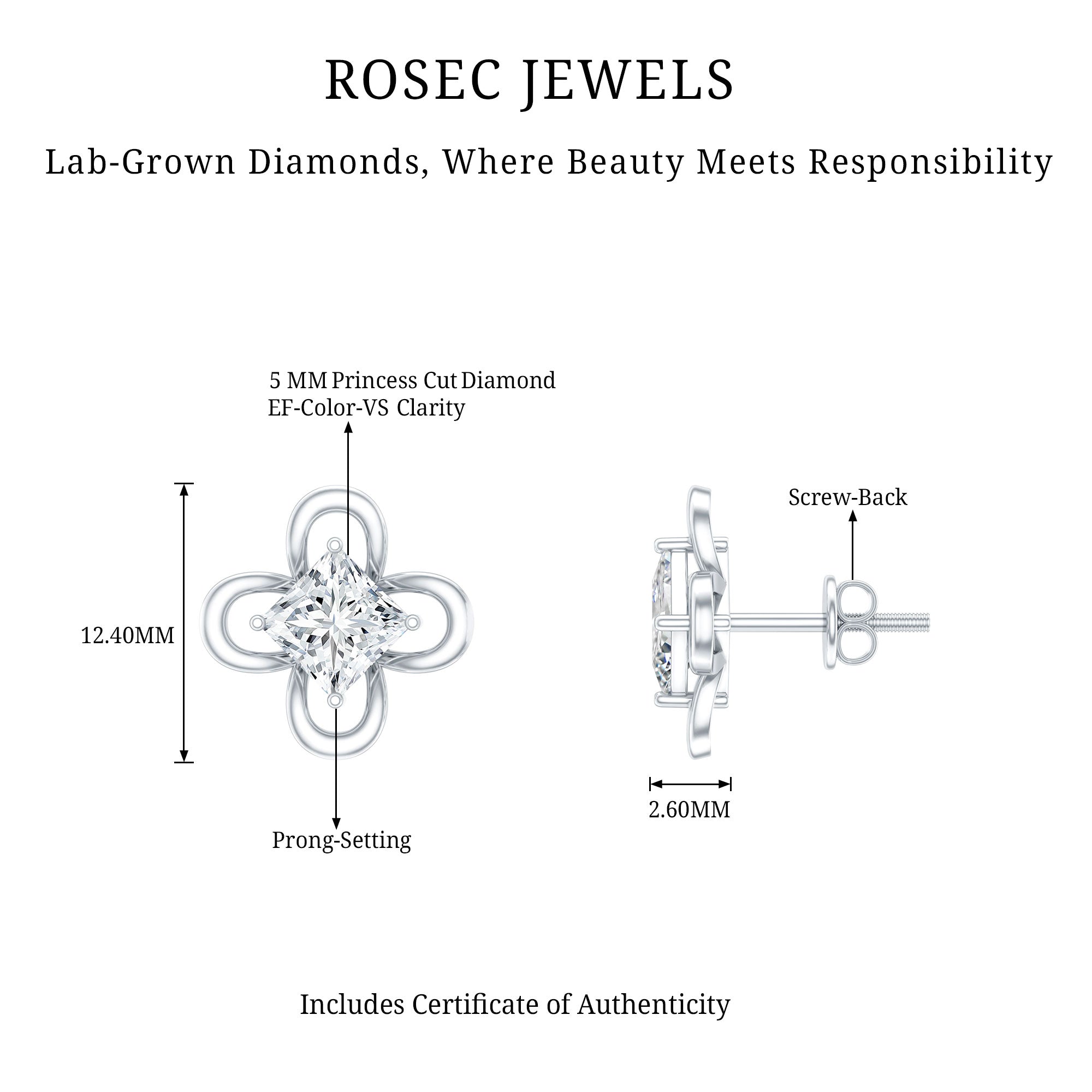Cute Lab Diamond Flower Stud Earrings Lab - ( EF-VS ) - Rosec Jewels