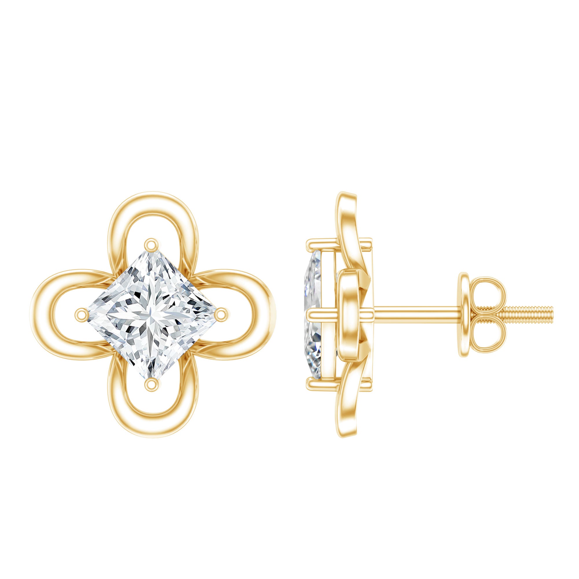 Cute Lab Diamond Flower Stud Earrings Lab - ( EF-VS ) - Rosec Jewels