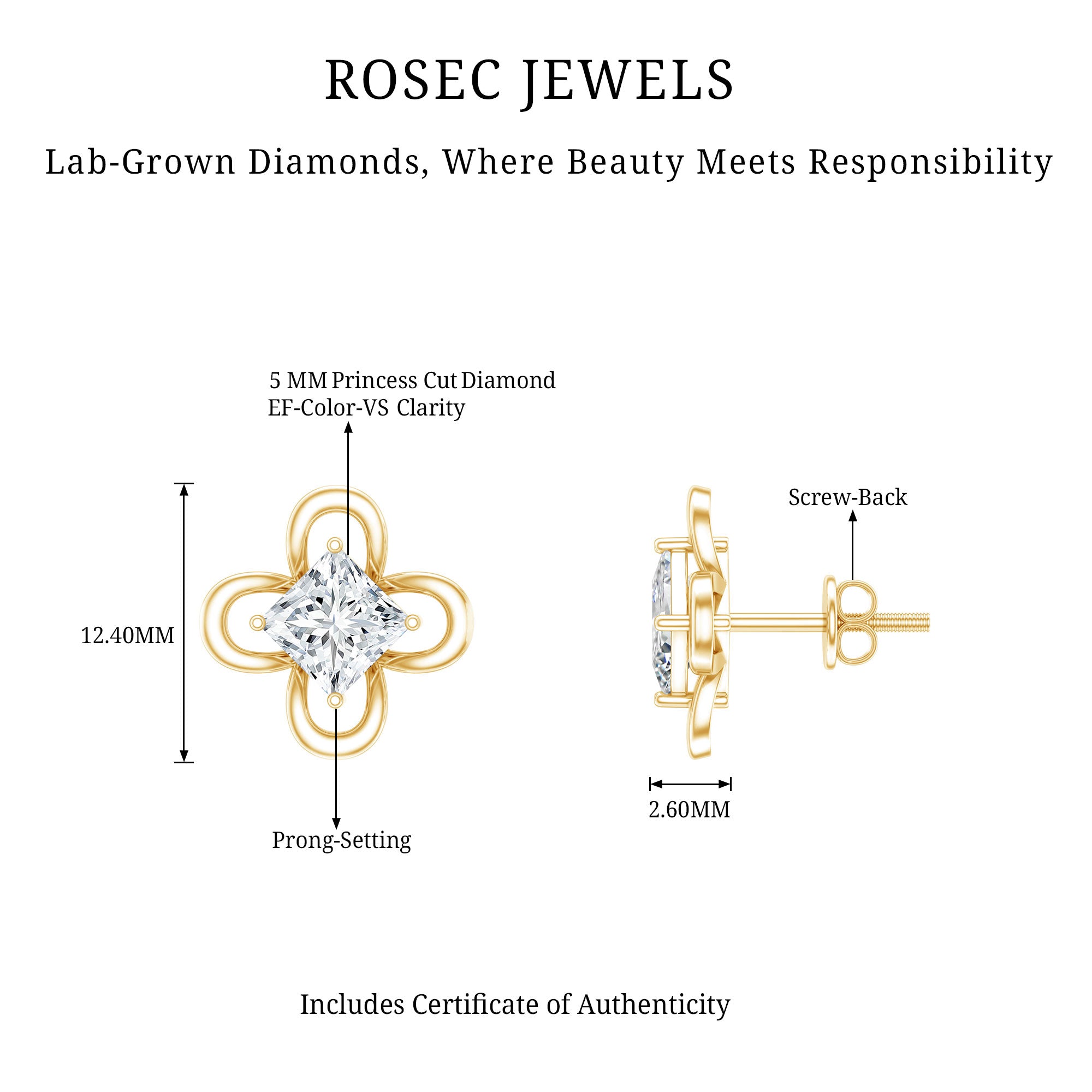 Cute Lab Diamond Flower Stud Earrings Lab - ( EF-VS ) - Rosec Jewels