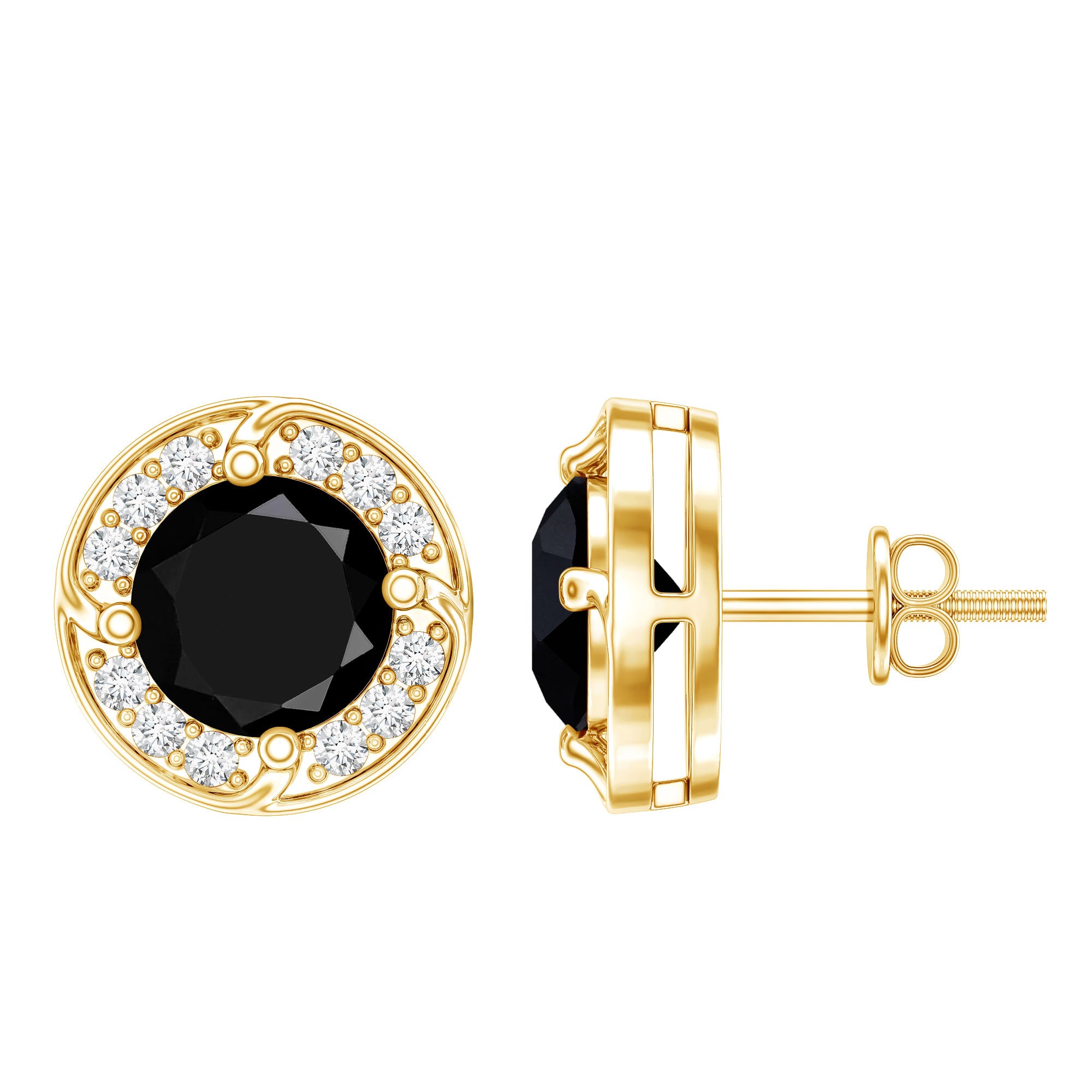 Lab Grown Black Diamond Halo Stud Earrings With Screw Back AAAA ( Synthetic ) - Rosec Jewels