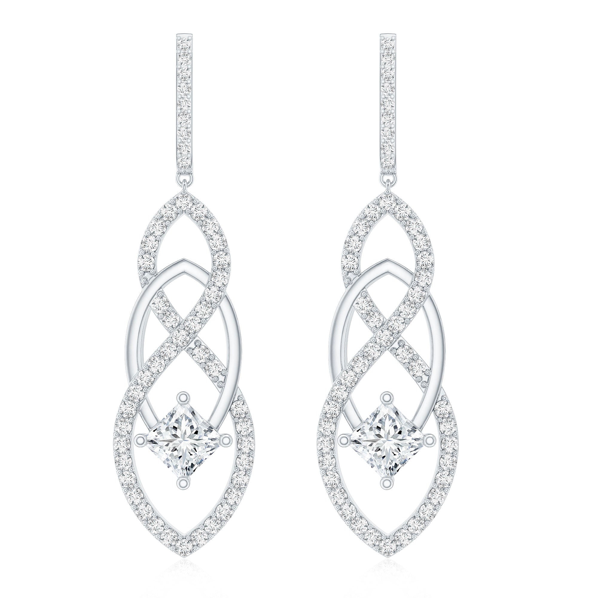 Certified Lab Grown Bridal Dangle Earrings Lab - ( EF-VS ) - Rosec Jewels