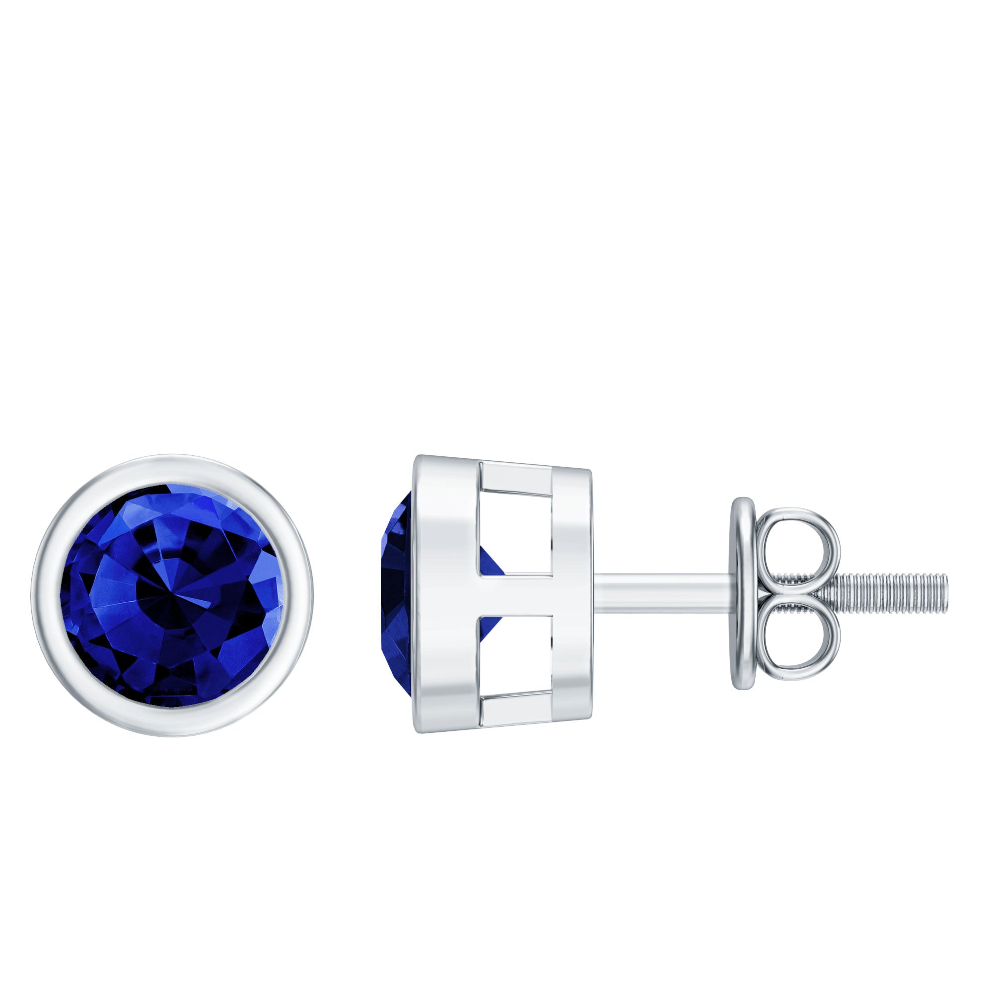 Solitaire 5MM Lab Created Blue Sapphire Stud Earrings in Bezel Setting AAAA - Rosec Jewels