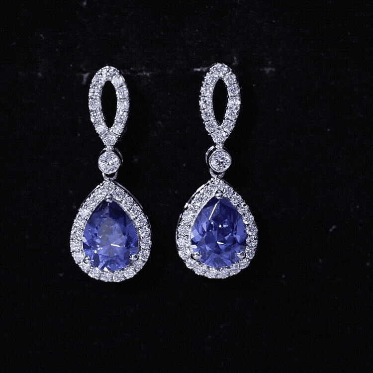 Designer Lab Grown Sapphire Drop Earrings with Diamond AAAA - Rosec Jewels