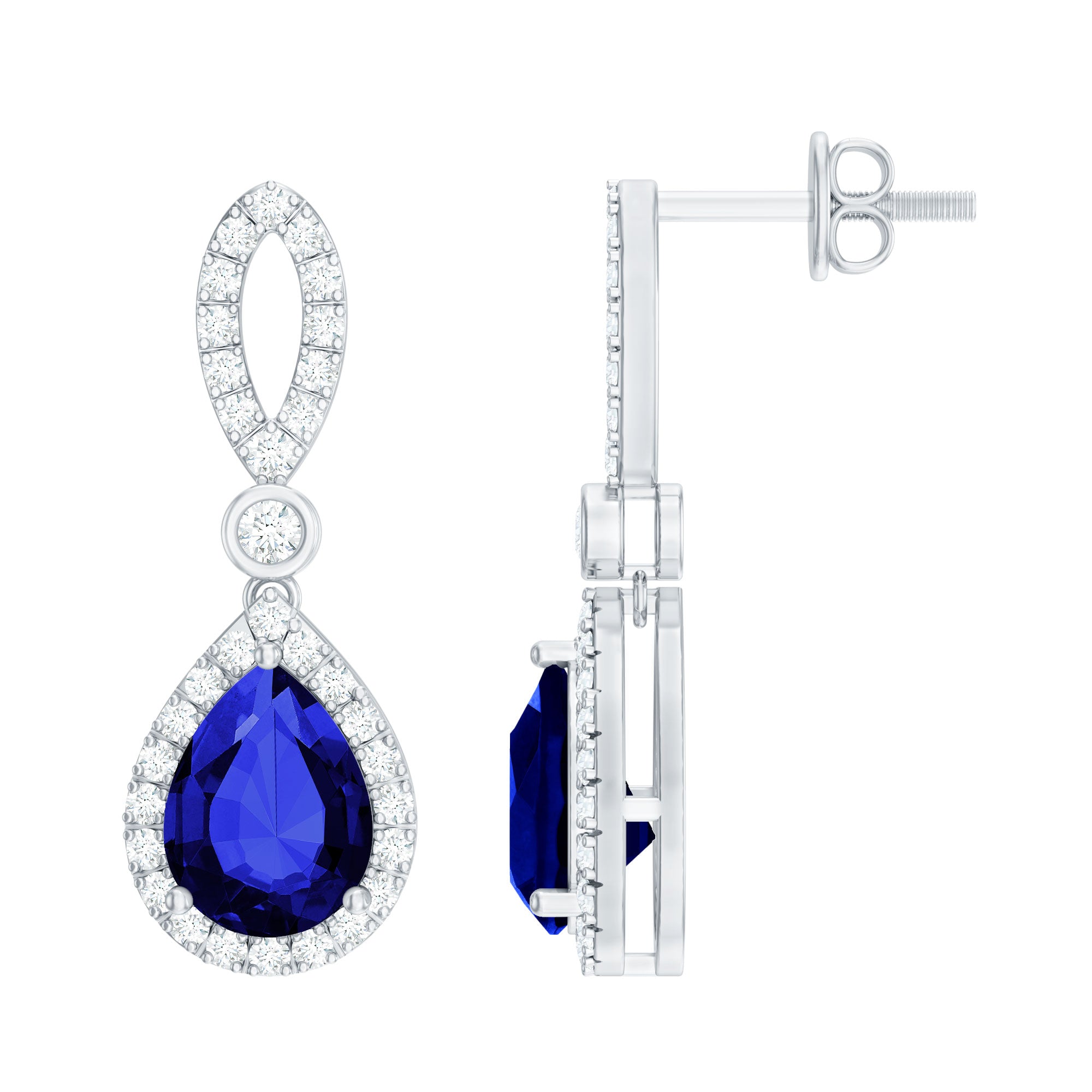 Designer Lab Grown Sapphire Drop Earrings with Diamond AAAA - Rosec Jewels