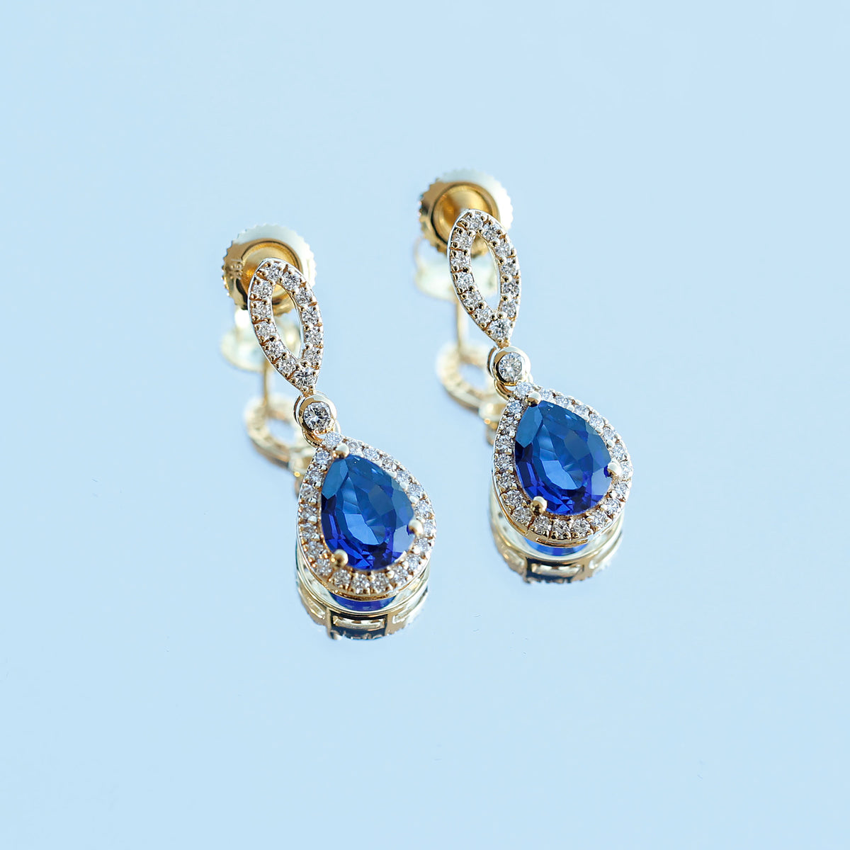 Designer Lab Grown Sapphire Drop Earrings with Diamond AAAA - Rosec Jewels