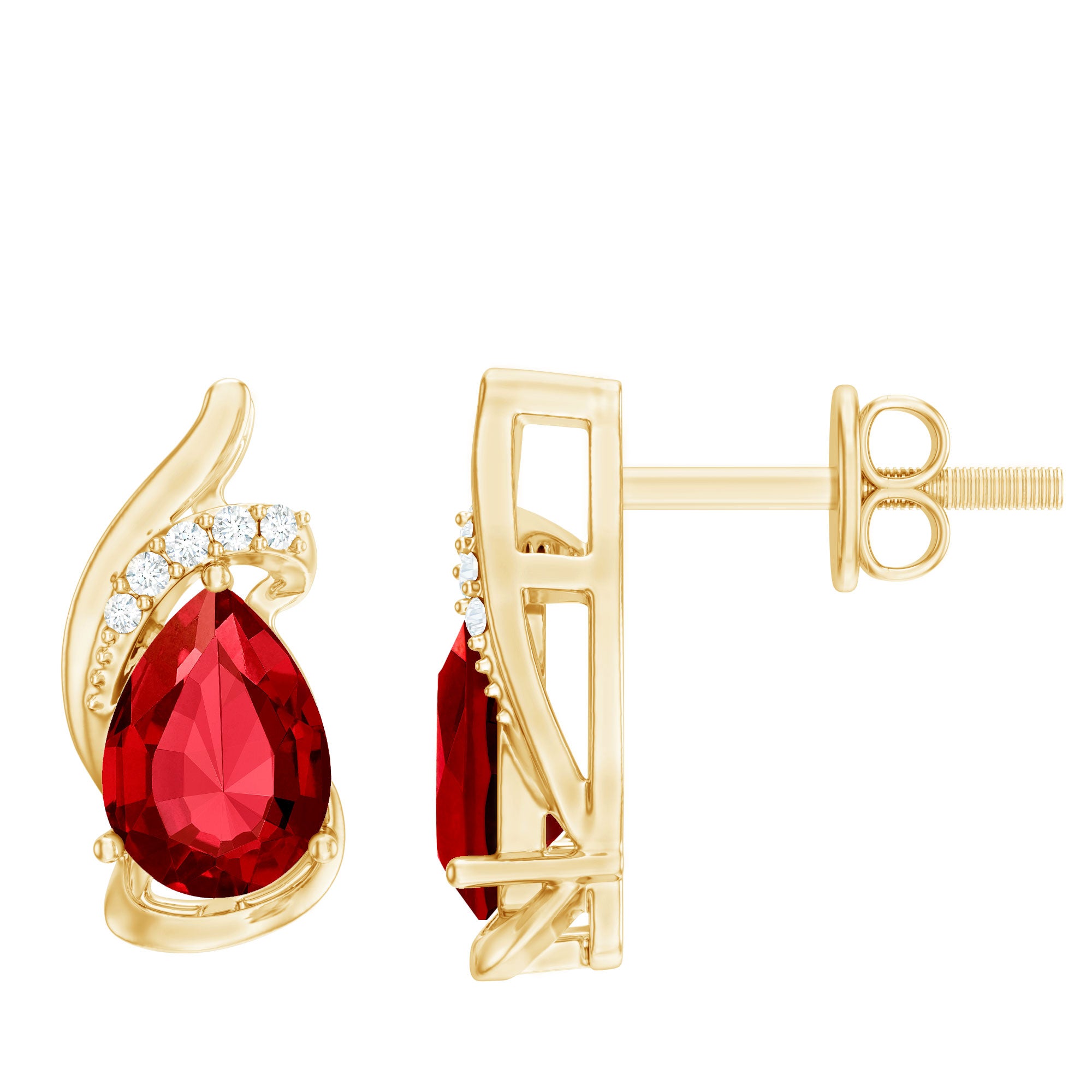 Lab Created Ruby Teardrop Stud Earrings with Diamond Accent AAAA - Rosec Jewels