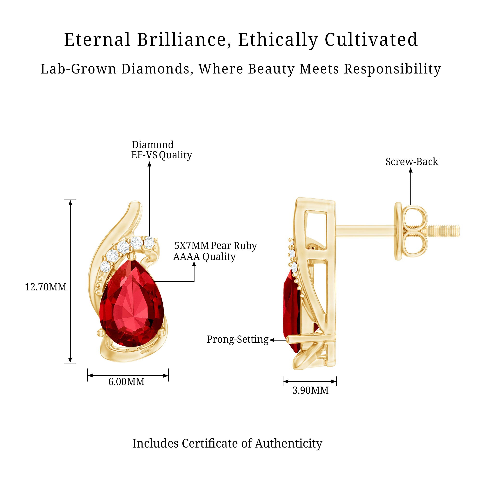 Lab Created Ruby Teardrop Stud Earrings with Diamond Accent AAAA - Rosec Jewels