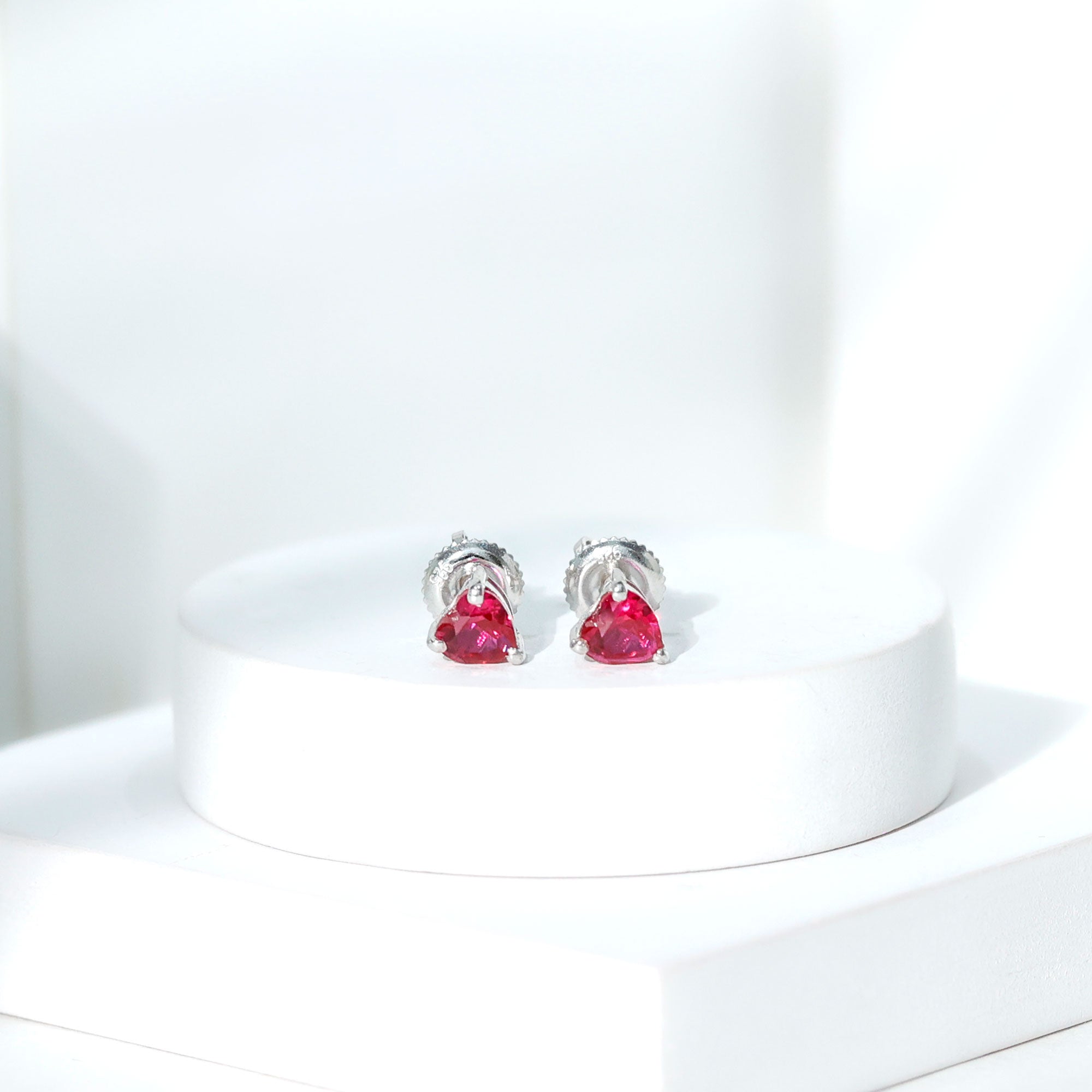 Heart Shape Lab Grown Ruby Valentines Day Earrings AAAA - Rosec Jewels