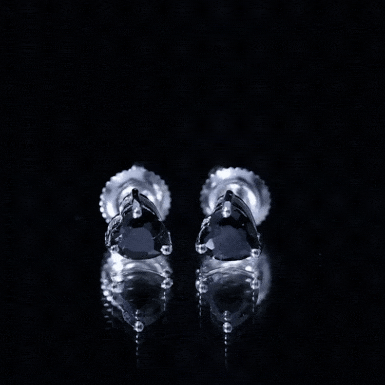 Lab Grown Black Diamond Heart Stud Earrings With Screw Back AAAA ( Synthetic ) - Rosec Jewels