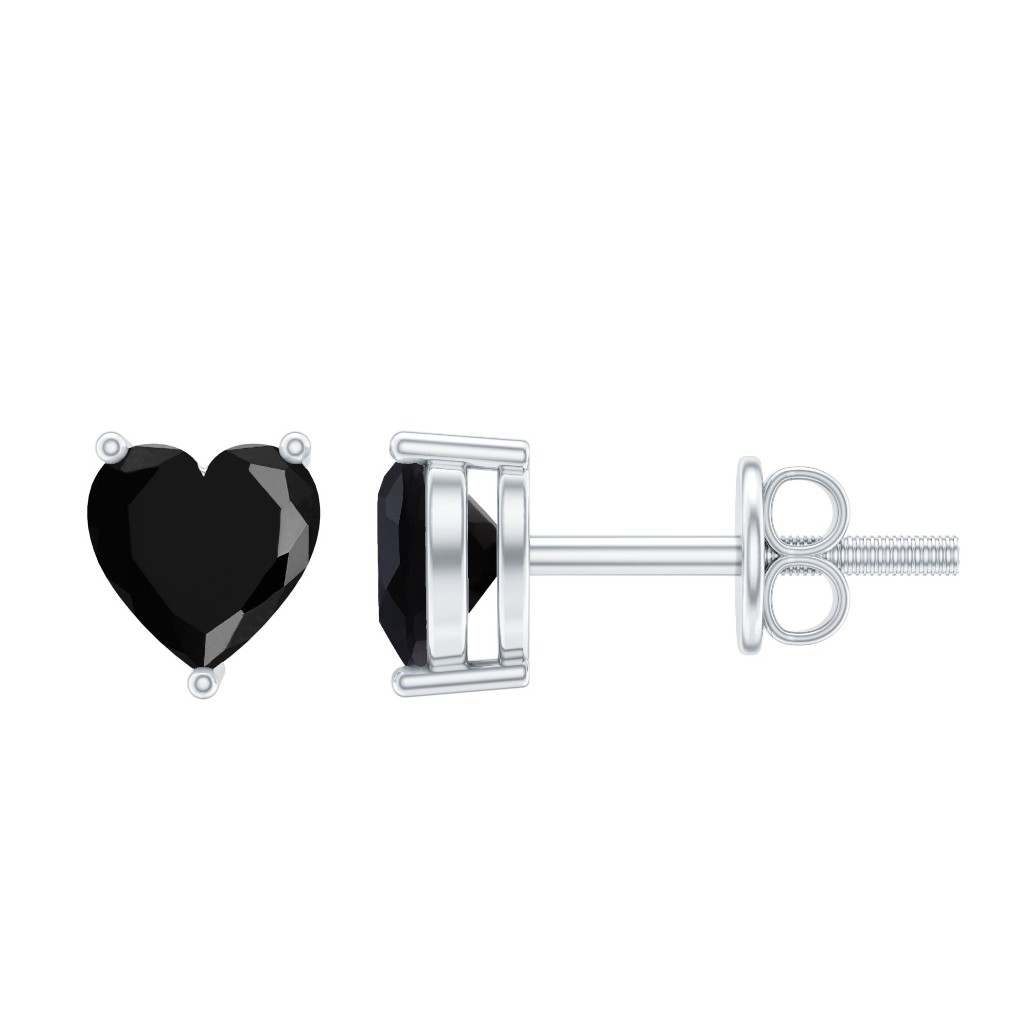 Lab Grown Black Diamond Heart Stud Earrings With Screw Back AAAA ( Synthetic ) - Rosec Jewels