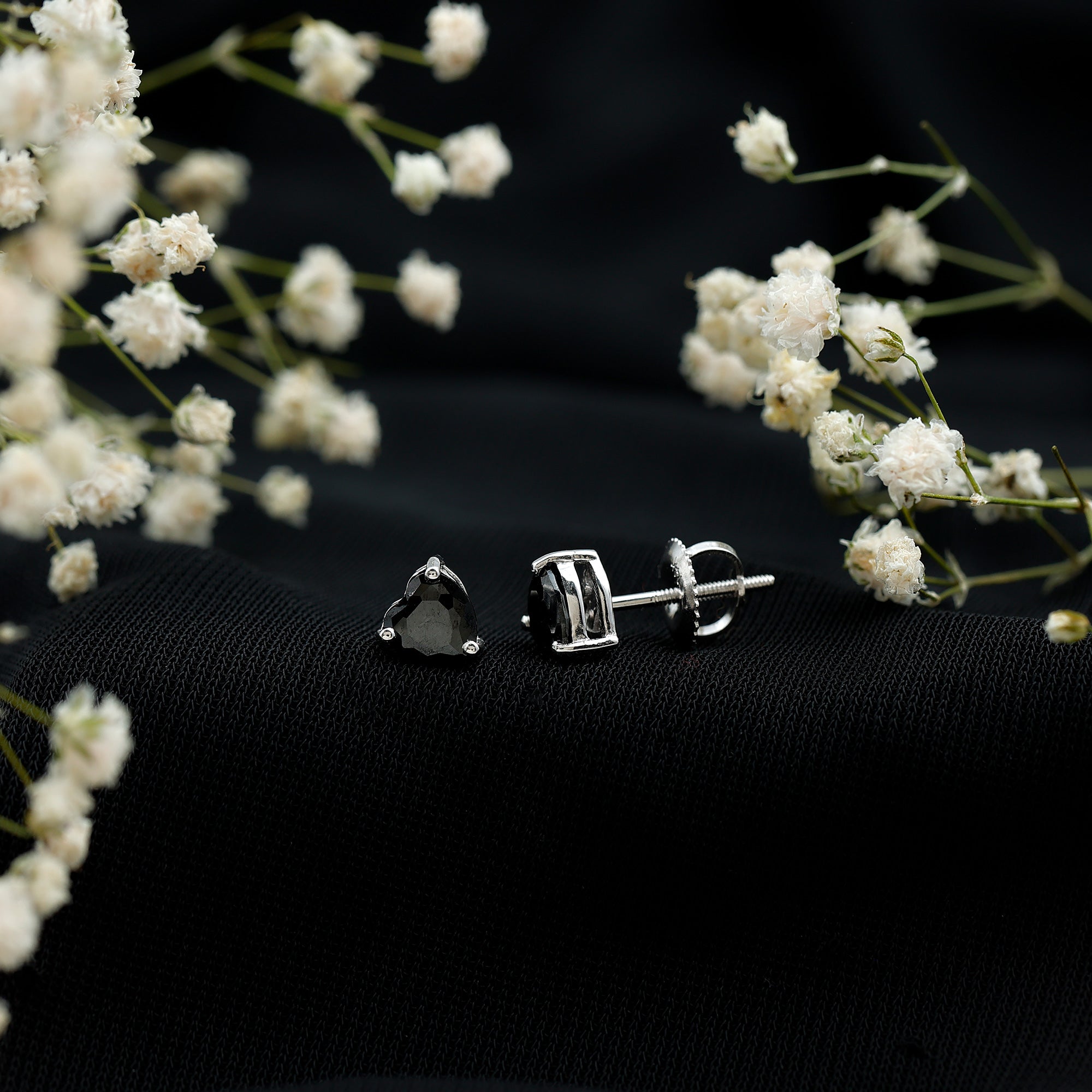 Lab Grown Black Diamond Heart Stud Earrings With Screw Back AAAA ( Synthetic ) - Rosec Jewels