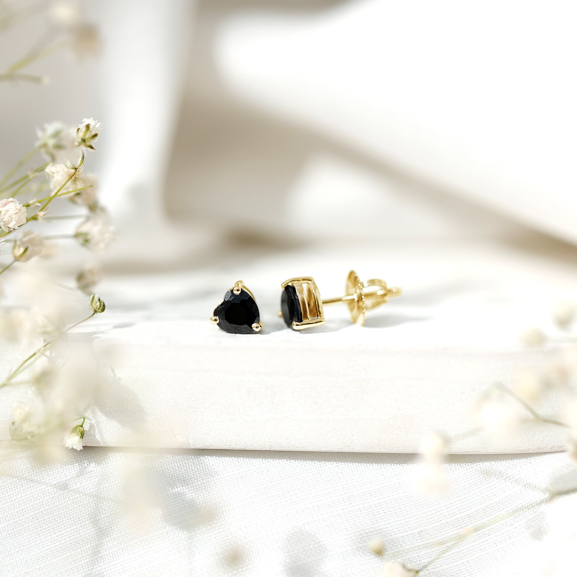 Lab Grown Black Diamond Heart Stud Earrings With Screw Back AAAA ( Synthetic ) - Rosec Jewels