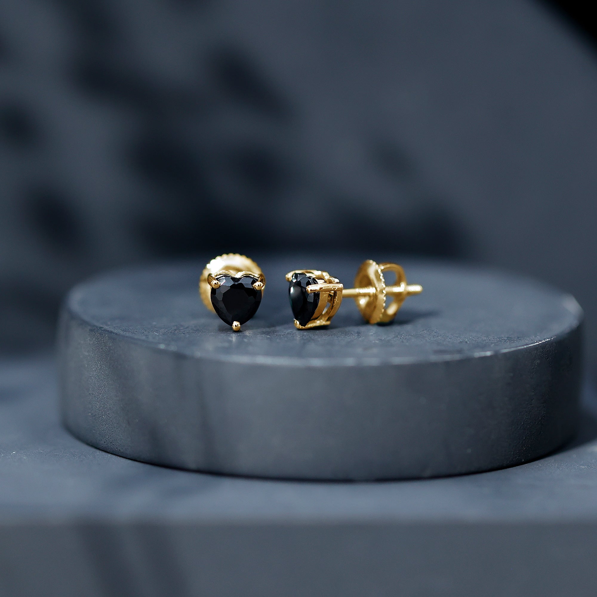 Lab Grown Black Diamond Heart Stud Earrings With Screw Back AAAA ( Synthetic ) - Rosec Jewels