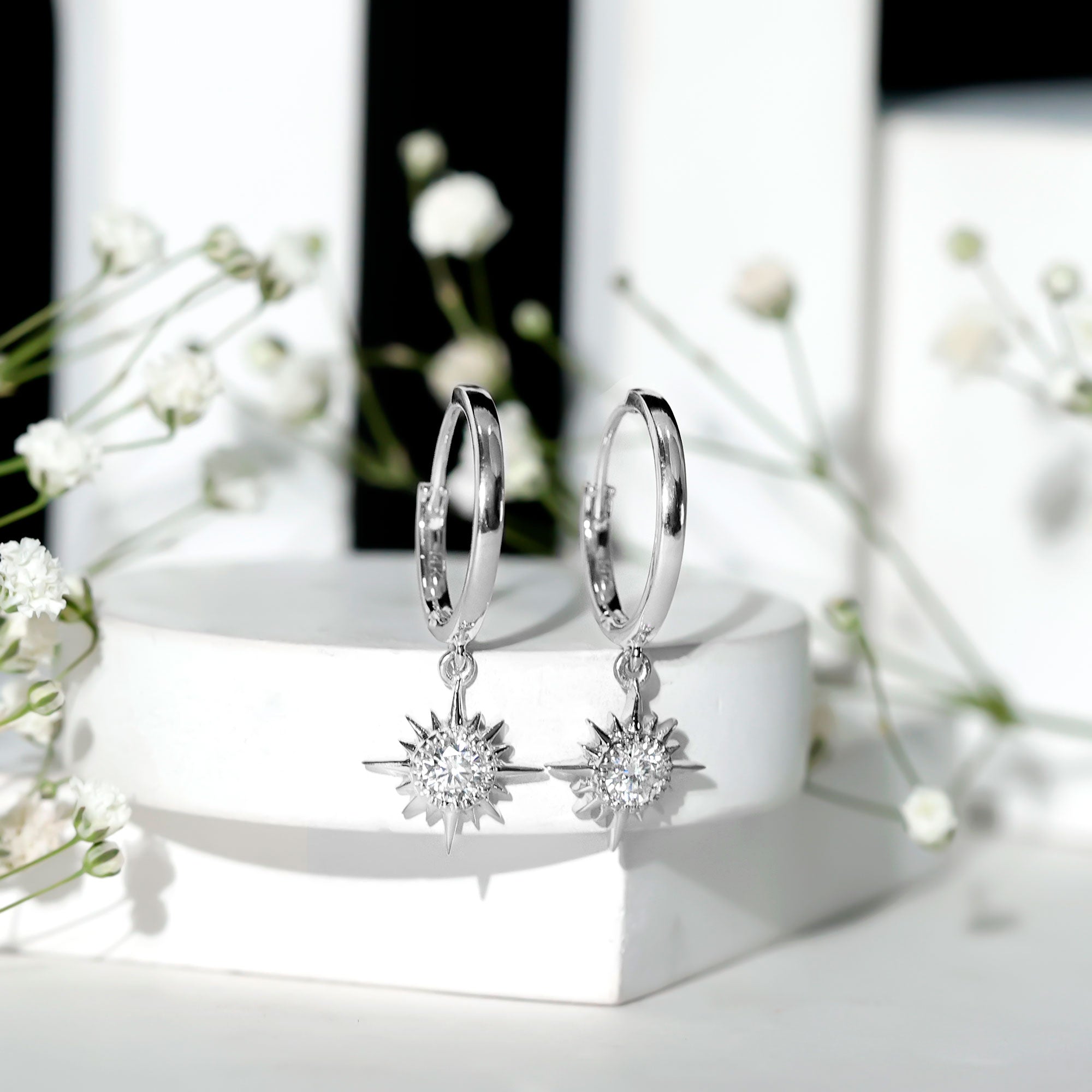 Certified Lab Grown Diamond Sunburst Hoop Earrings Lab - ( EF-VS ) - Rosec Jewels