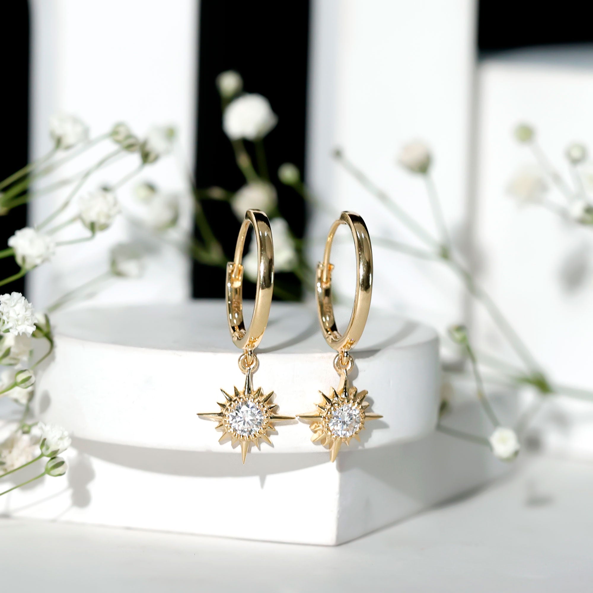 Certified Lab Grown Diamond Sunburst Hoop Earrings Lab - ( EF-VS ) - Rosec Jewels
