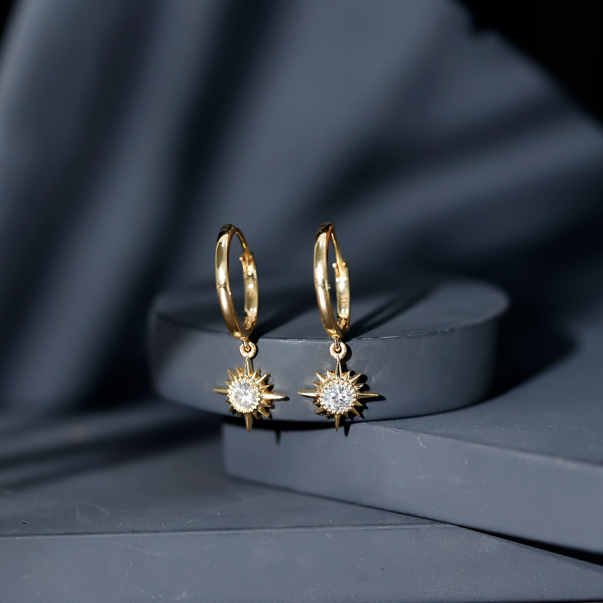 Certified Lab Grown Diamond Sunburst Hoop Earrings Lab - ( EF-VS ) - Rosec Jewels