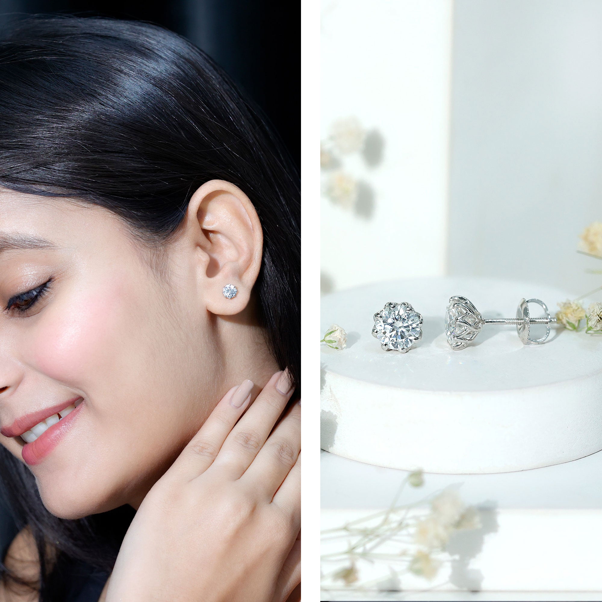 Certified 6 MM Lab Grown Diamond Solitaire Stud Earrings Lab - ( EF-VS ) - Rosec Jewels