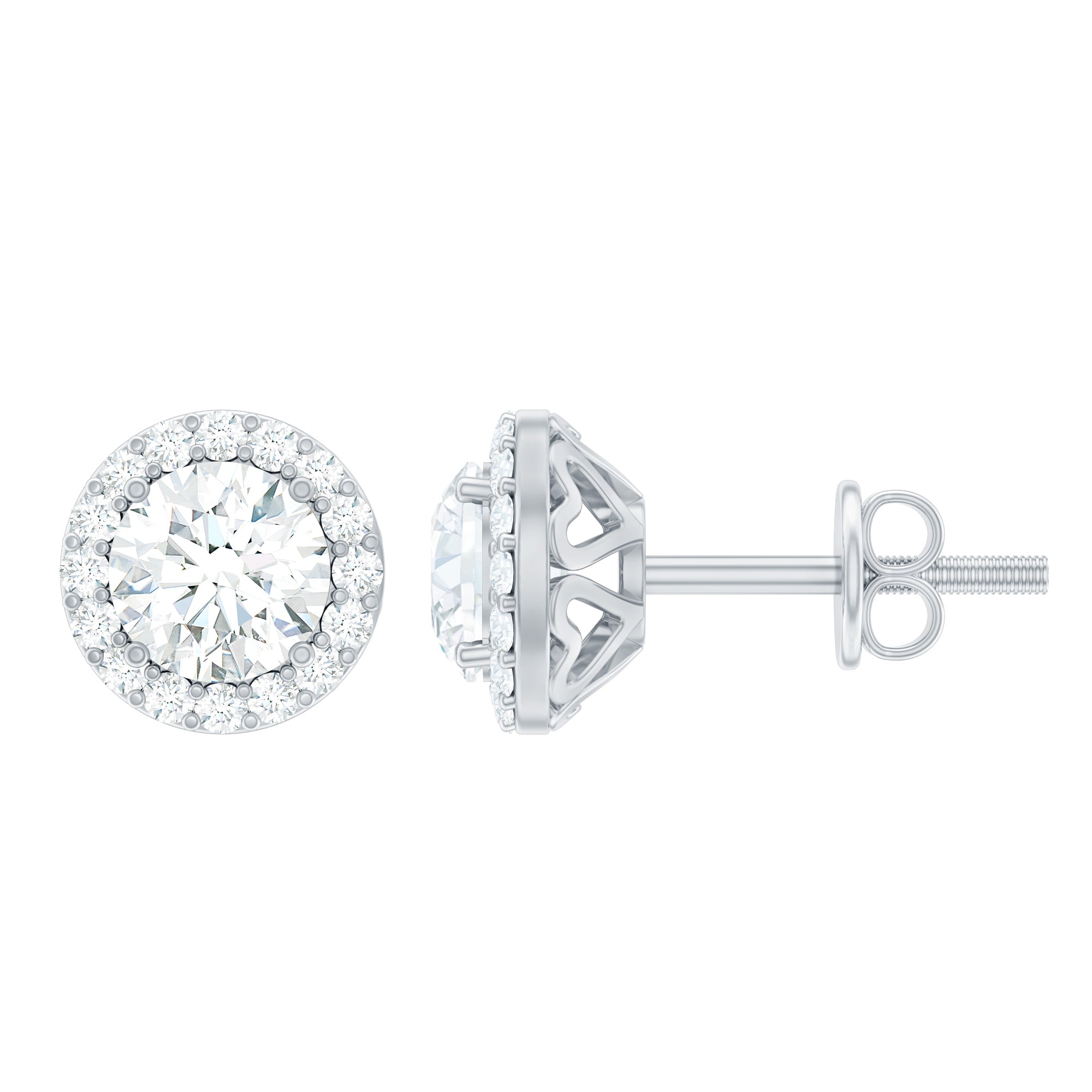 5 MM Round Lab Grown Diamond Halo Stud Earrings With Screw Back