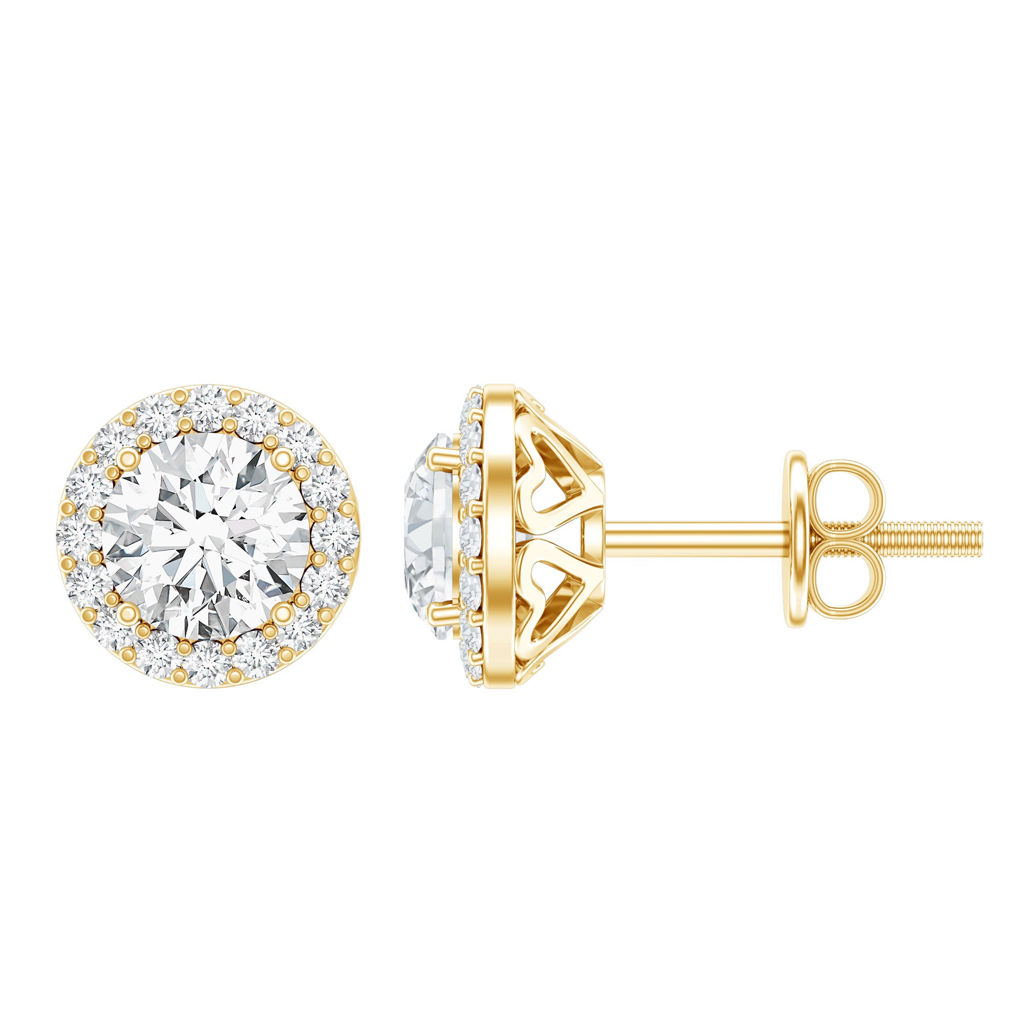 5 MM Round Lab Grown Diamond Halo Stud Earrings With Screw Back Lab - ( EF-VS ) - Rosec Jewels