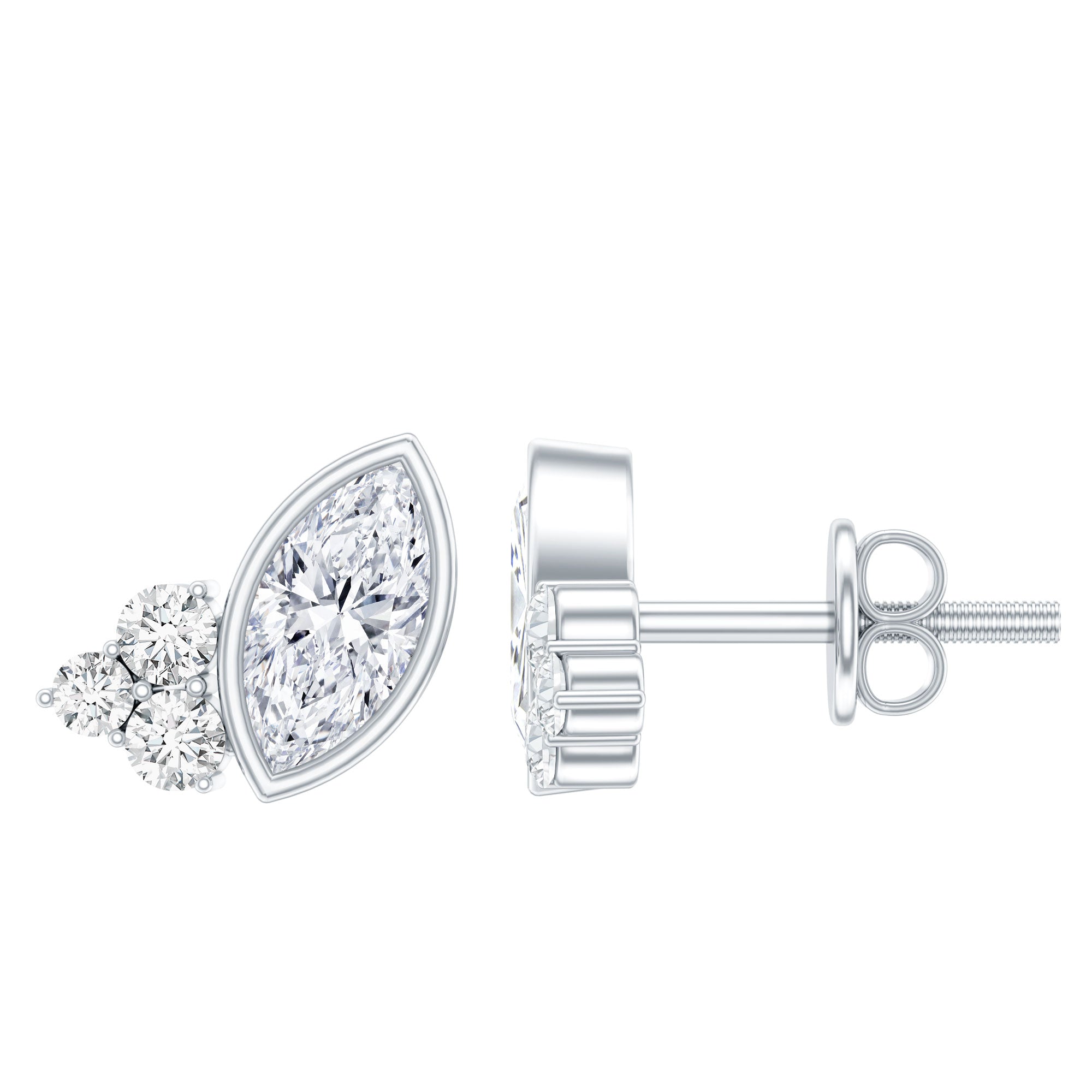 Bezel Set Lab Marquise Diamond Stud Earrings Lab - ( EF-VS ) - Rosec Jewels