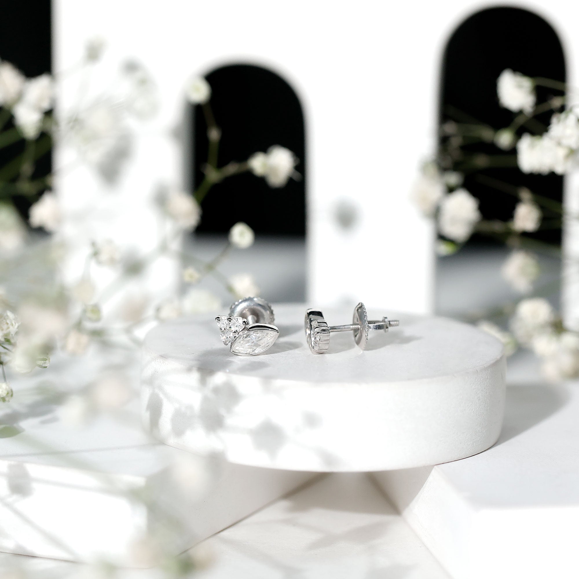 Bezel Set Lab Marquise Diamond Stud Earrings Lab - ( EF-VS ) - Rosec Jewels